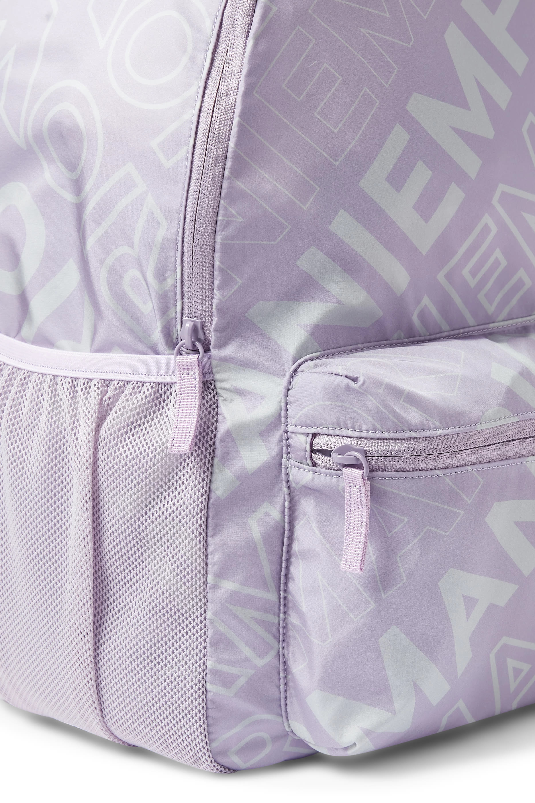 Kids Nylon Backpack with All-Over Logo Lettering Print