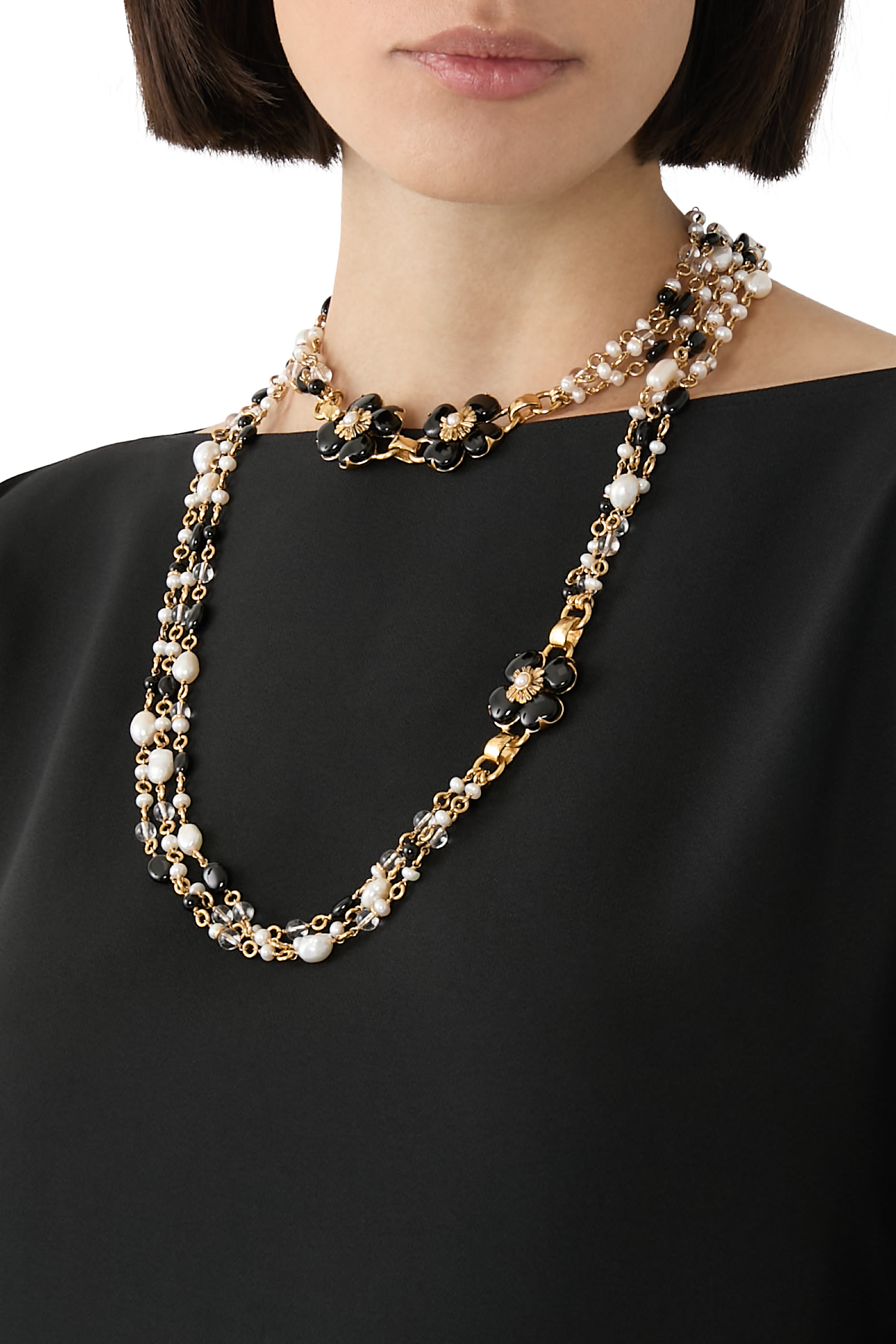 Trefle Long Necklace, 24k Gold-Plated Natural Rock Crystal