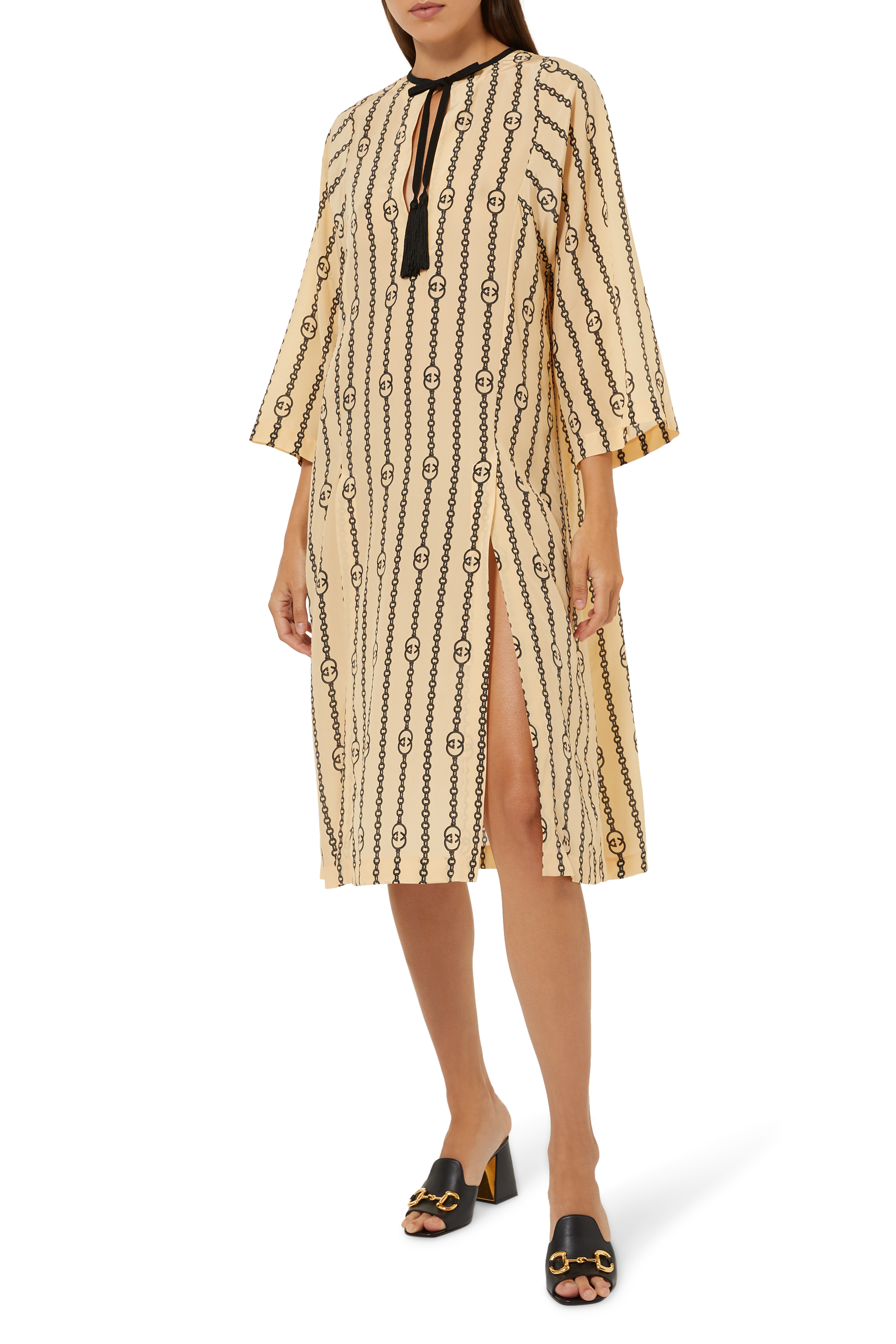 Interlocking G Stripe Chain Print Silk Kaftan
