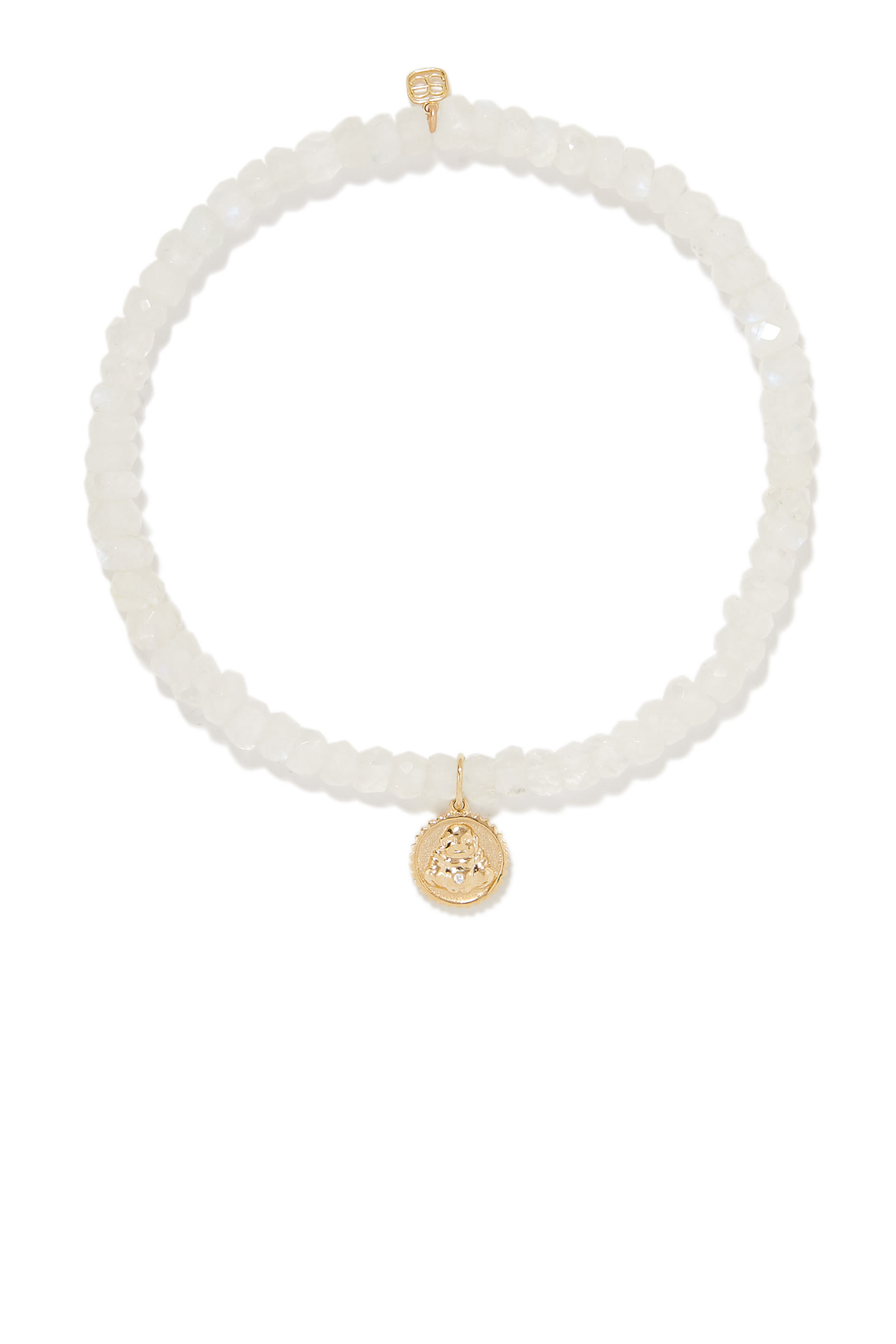 Tiny Sitting Buddha Coin on Multicolored Moonstone Faceted Rondelle Beaded Bracelet