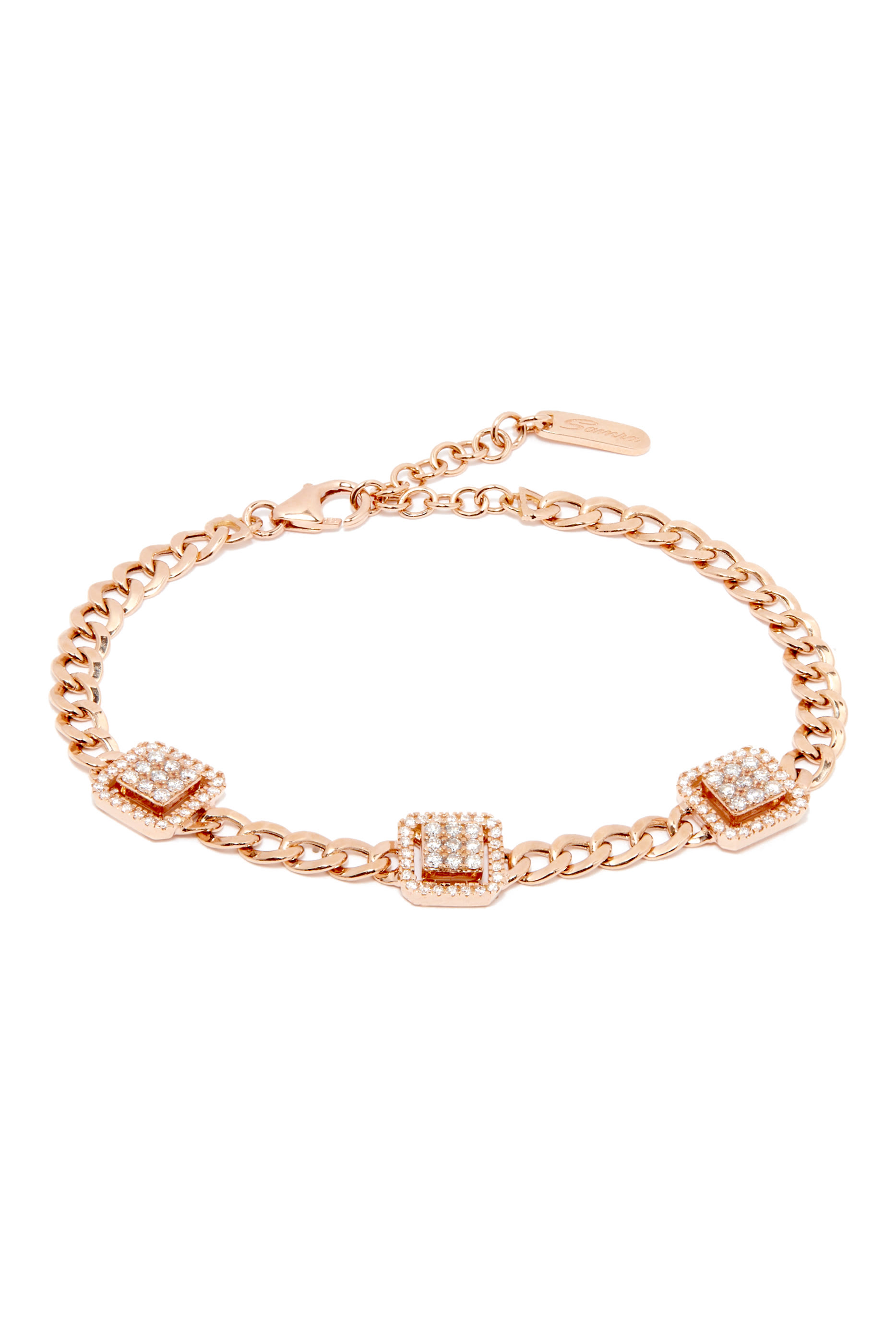 Quwa Three Square Bracelet, 18k Pink Gold & Diamonds