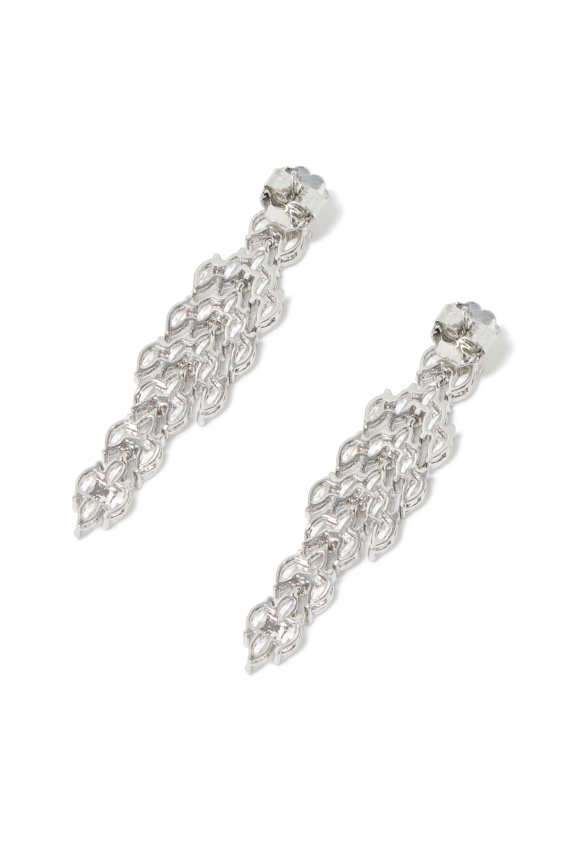 Graduated Marquise Drop Earrings, Rhodium-Plated Brass & Cubic Zirconia