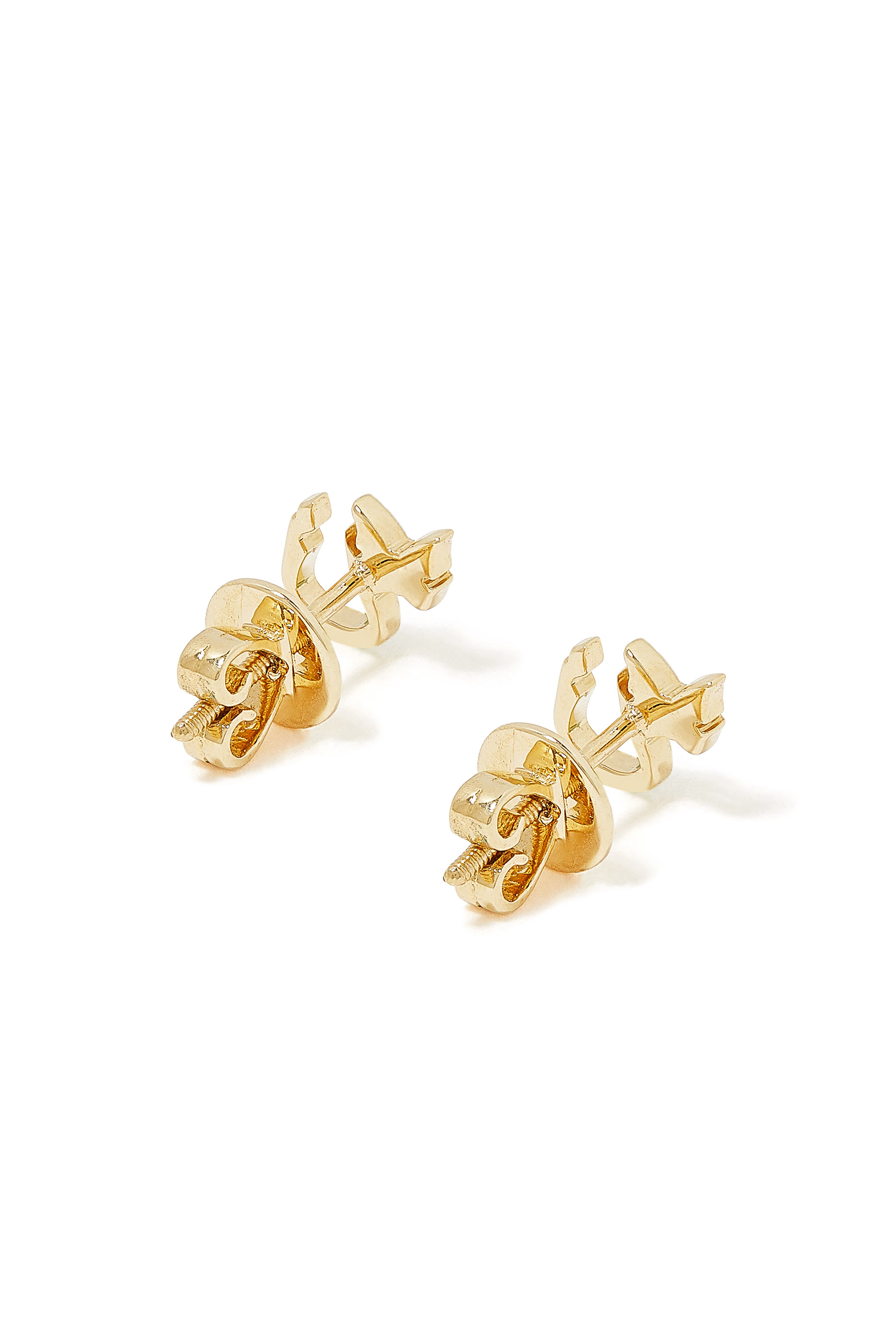 Kids Tiny Bling Arabic Letter Noon Butterfly Earrings, 18k Yellow Gold & Enamel