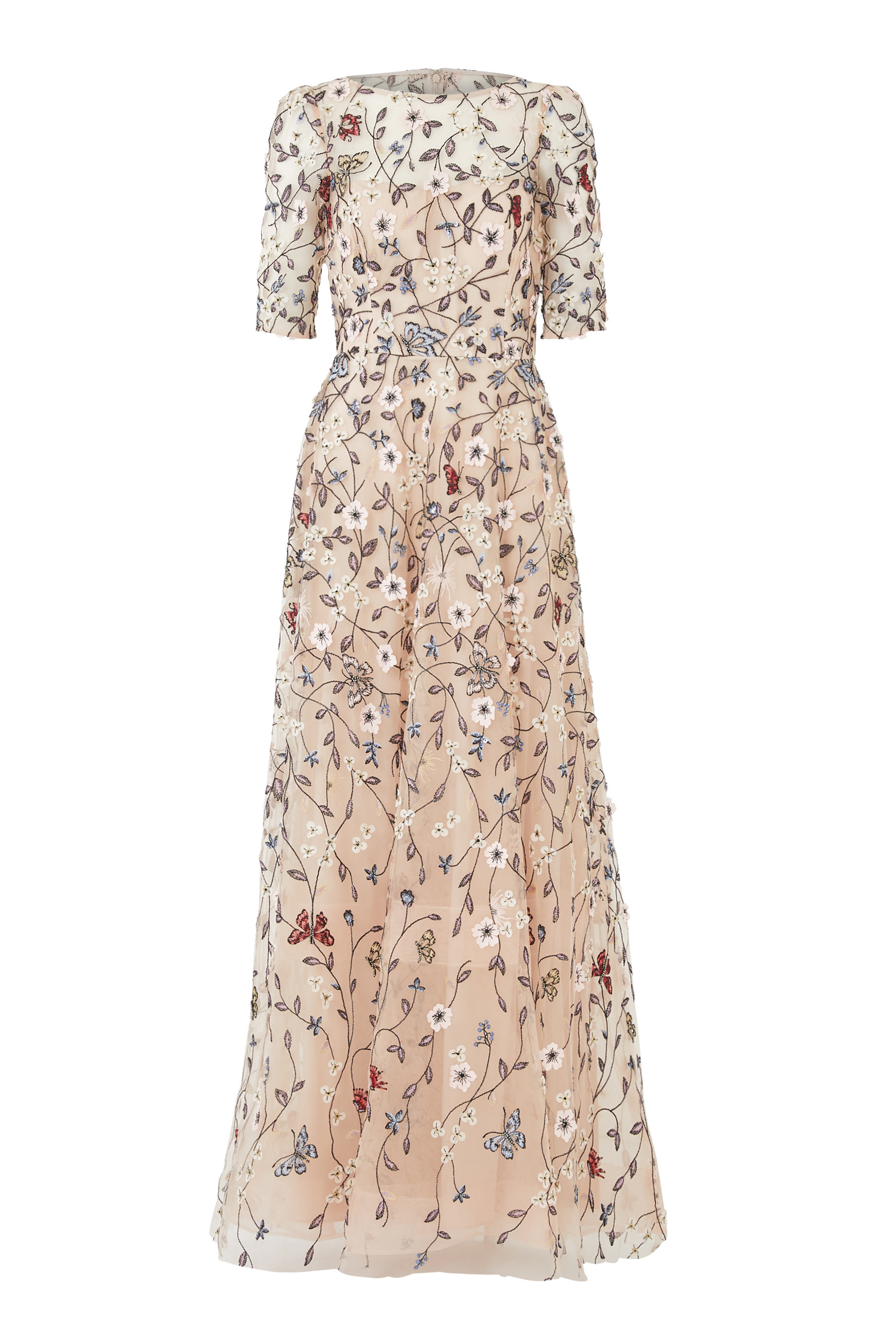 Tulle Gown With Floral Embroidery