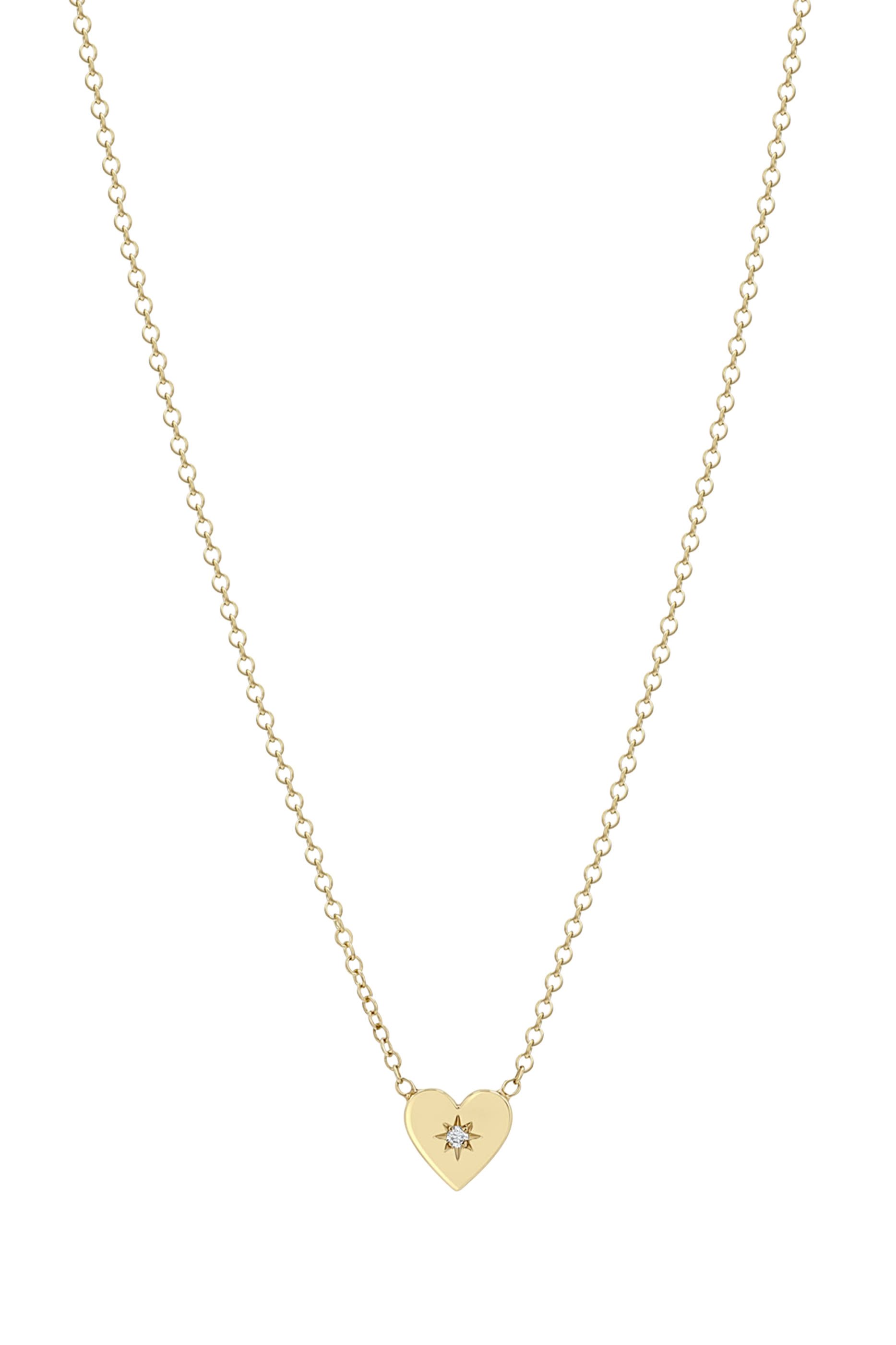 Midi Bitty Heart Necklace, 14K Gold & Diamonds