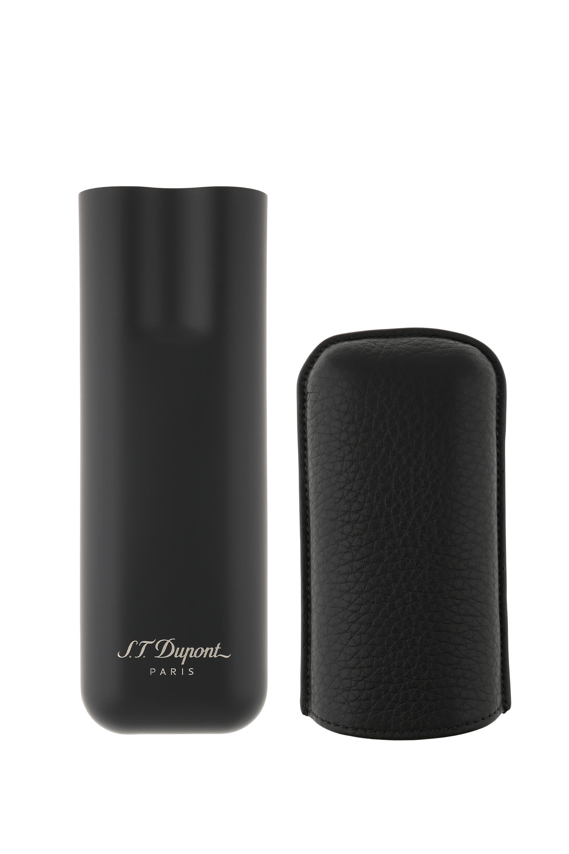 Double Cigar Case in Grained Leather & Metal