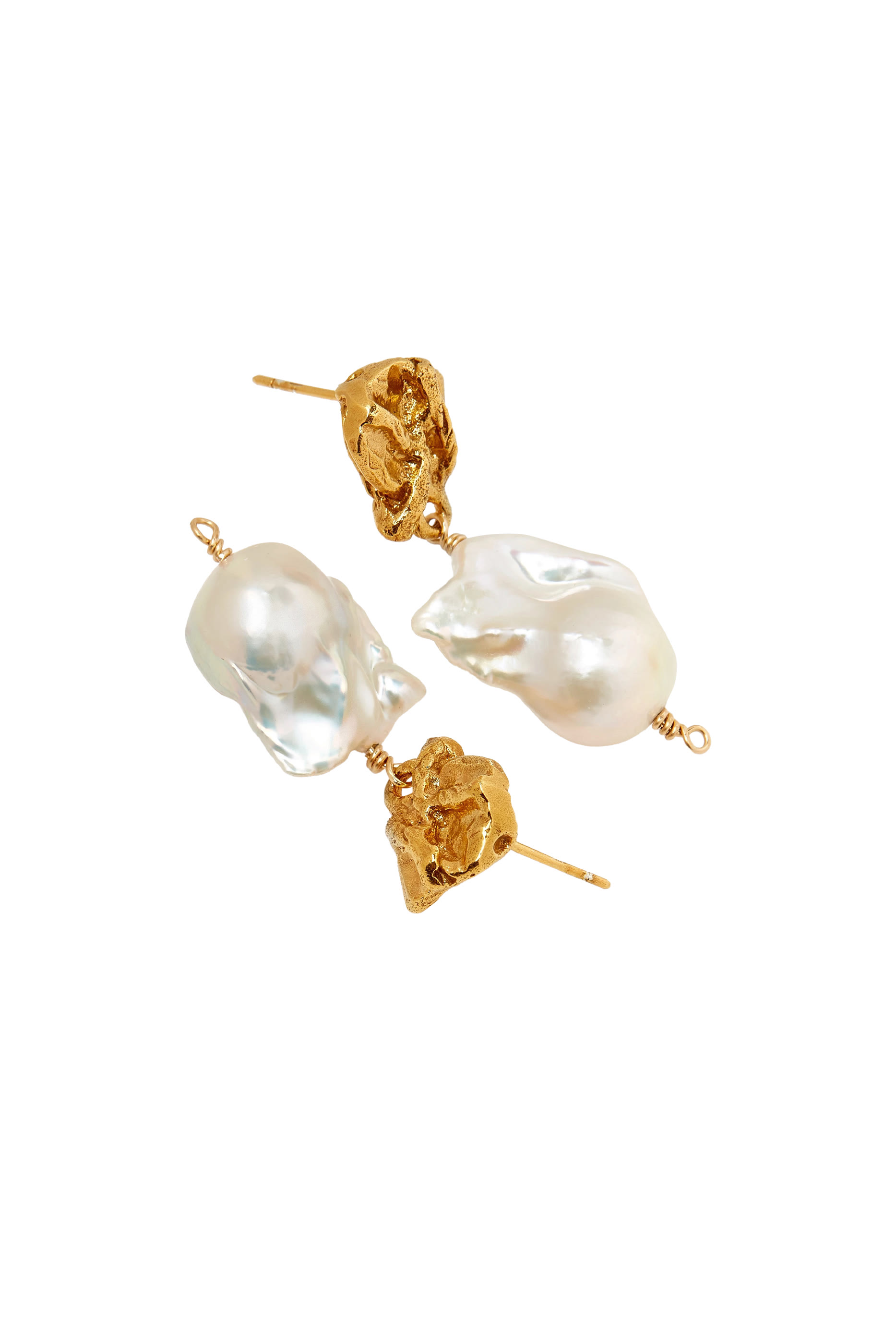 Fragment of Light Earrings,  24k Gold Plated Bronze & Freshwater Baroque Pearls
