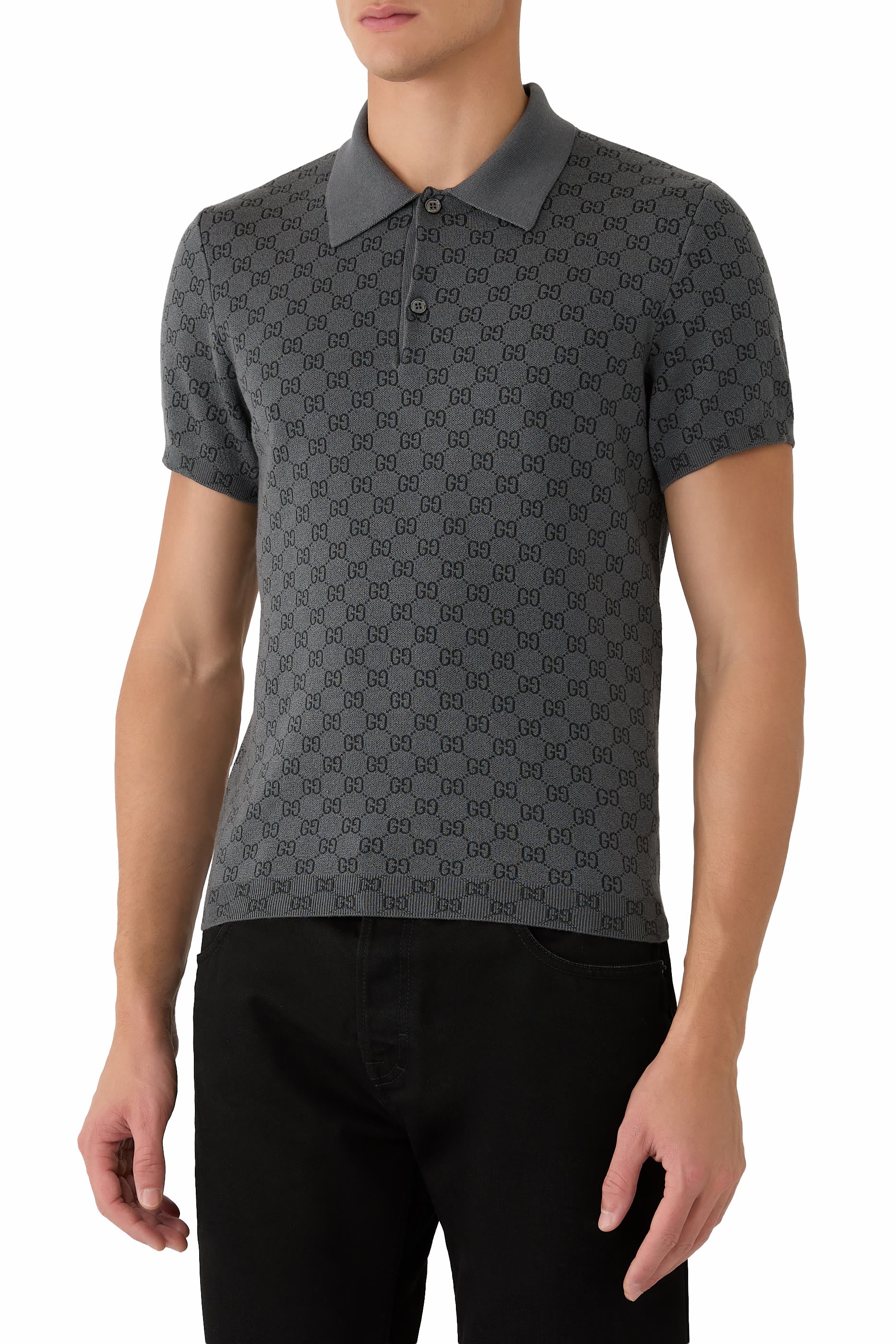GG Wool Silk Jacquard Polo Shirt
