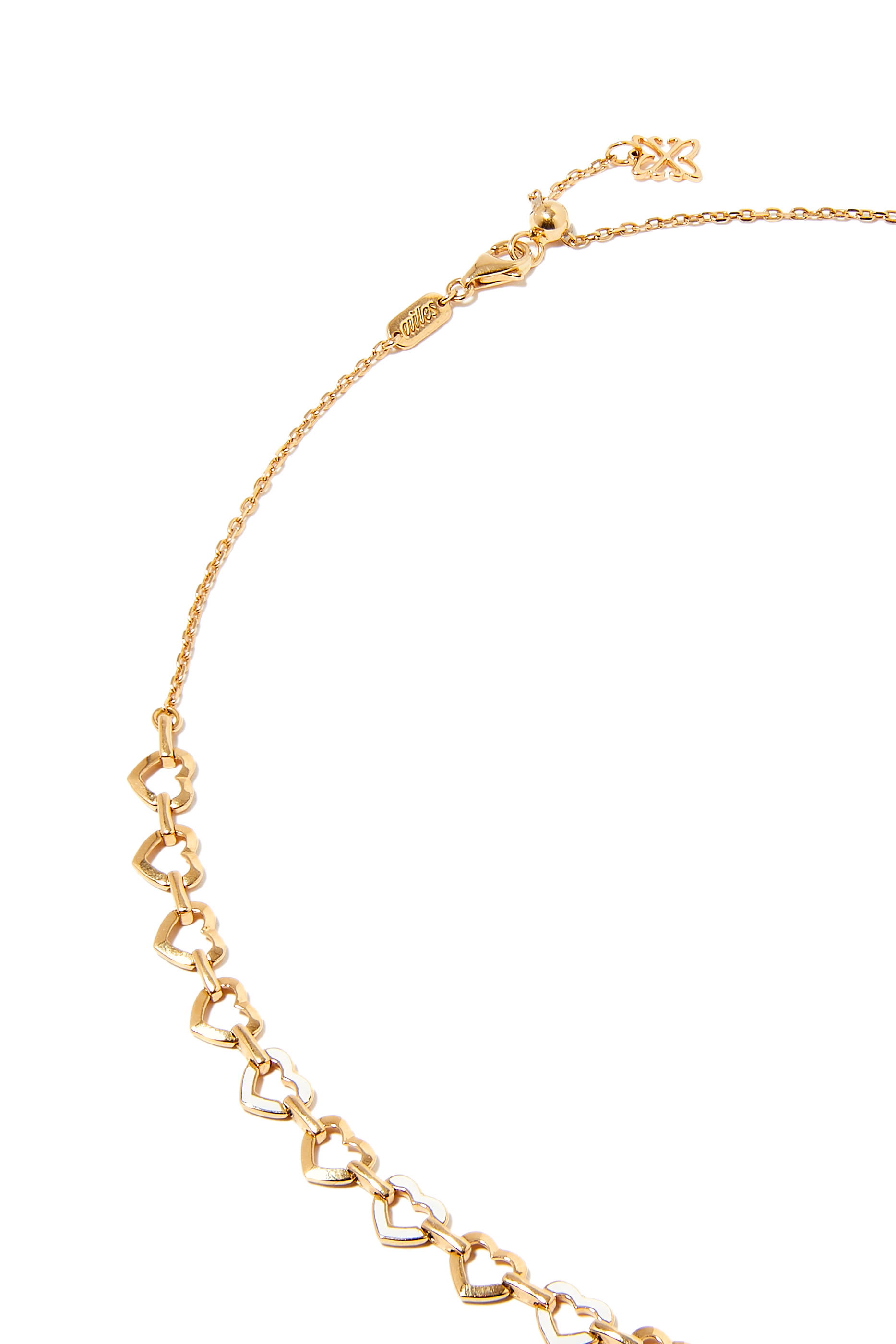 Heart Chain Necklace, 18k Yellow Gold & White Enamel