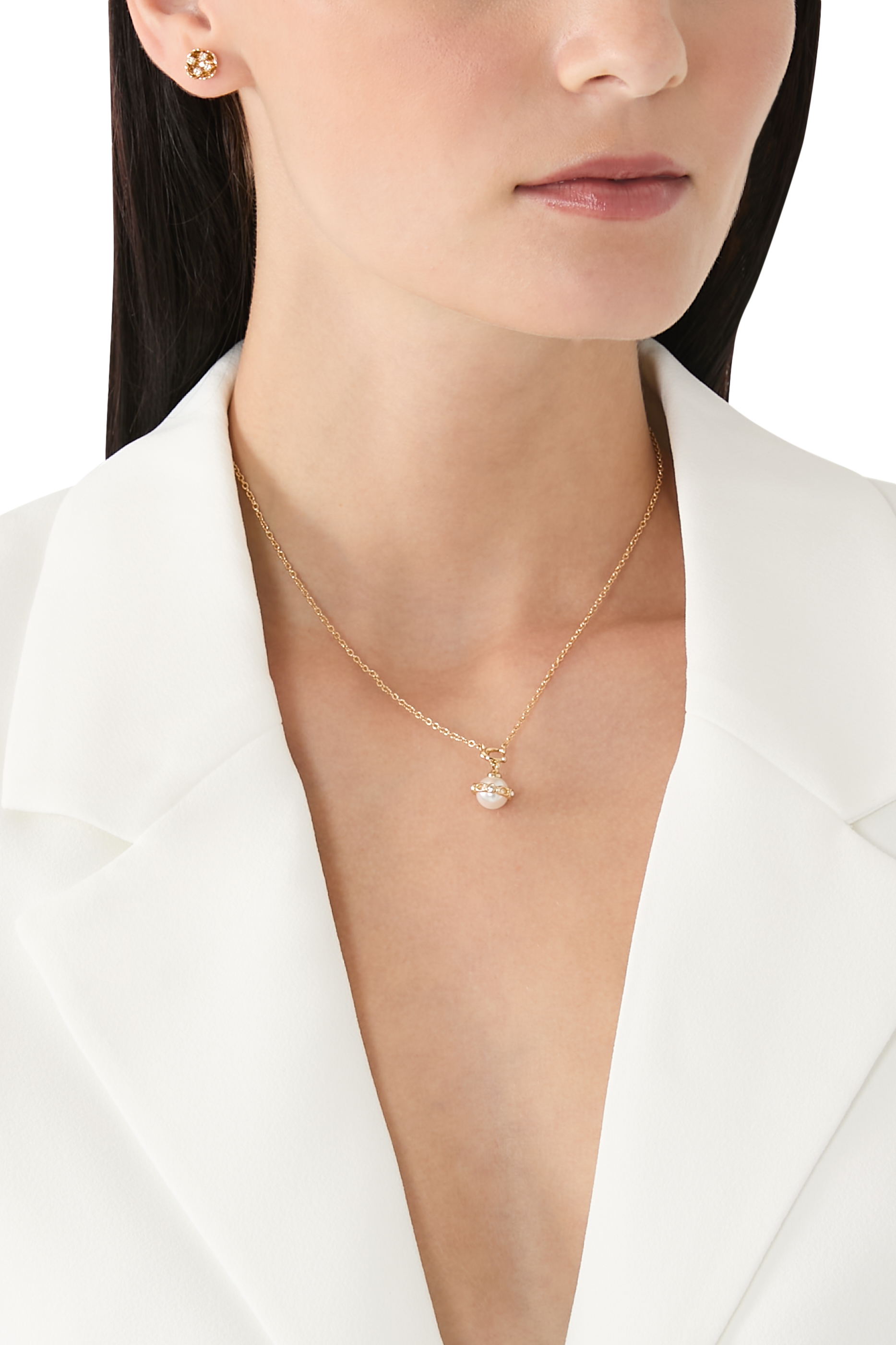 Pearl Orb Short Pendant Necklace, Plated Brass & Pearl