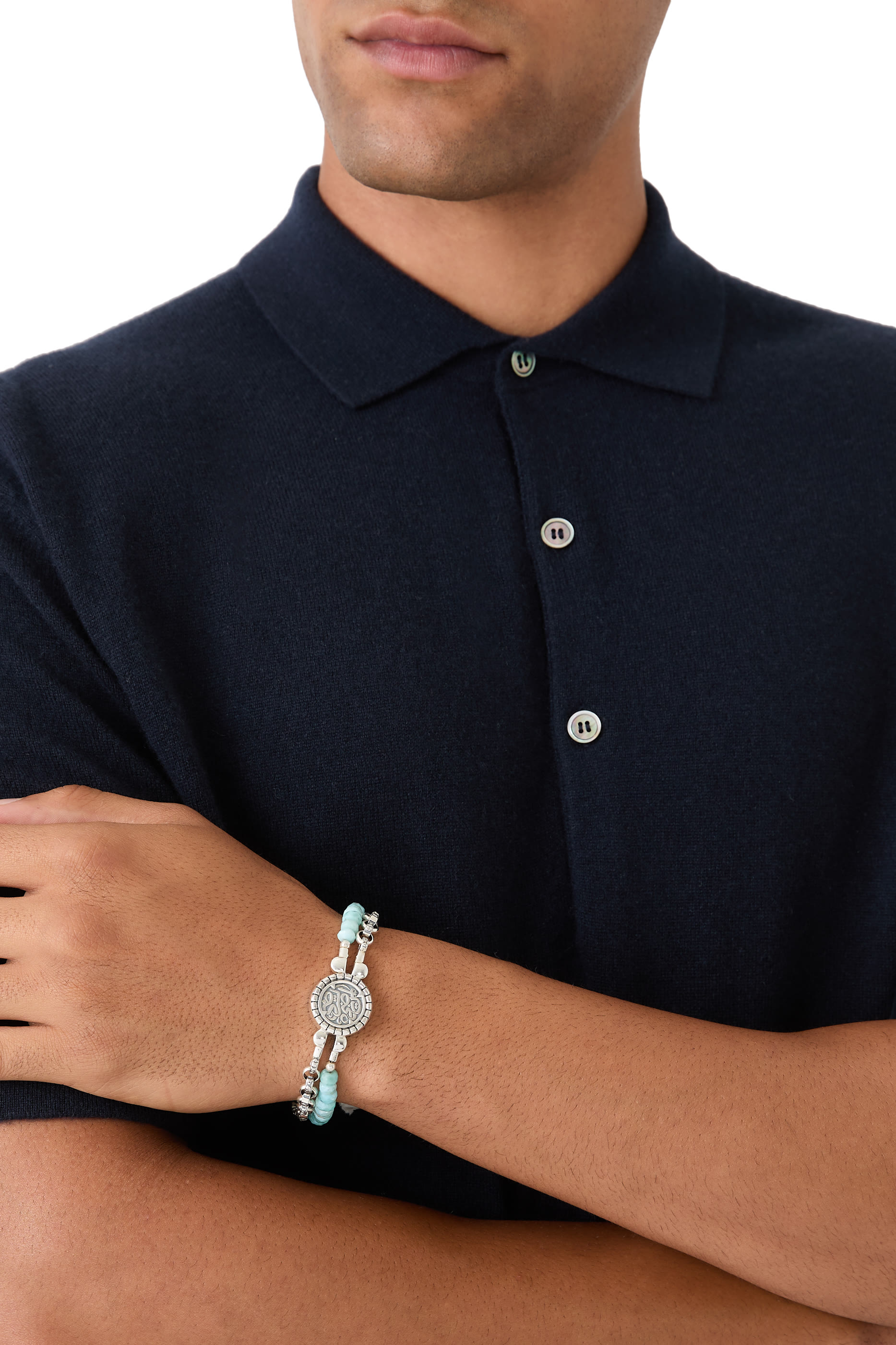 Larimar Contentment Beaded Bracelet in Sterling Silver