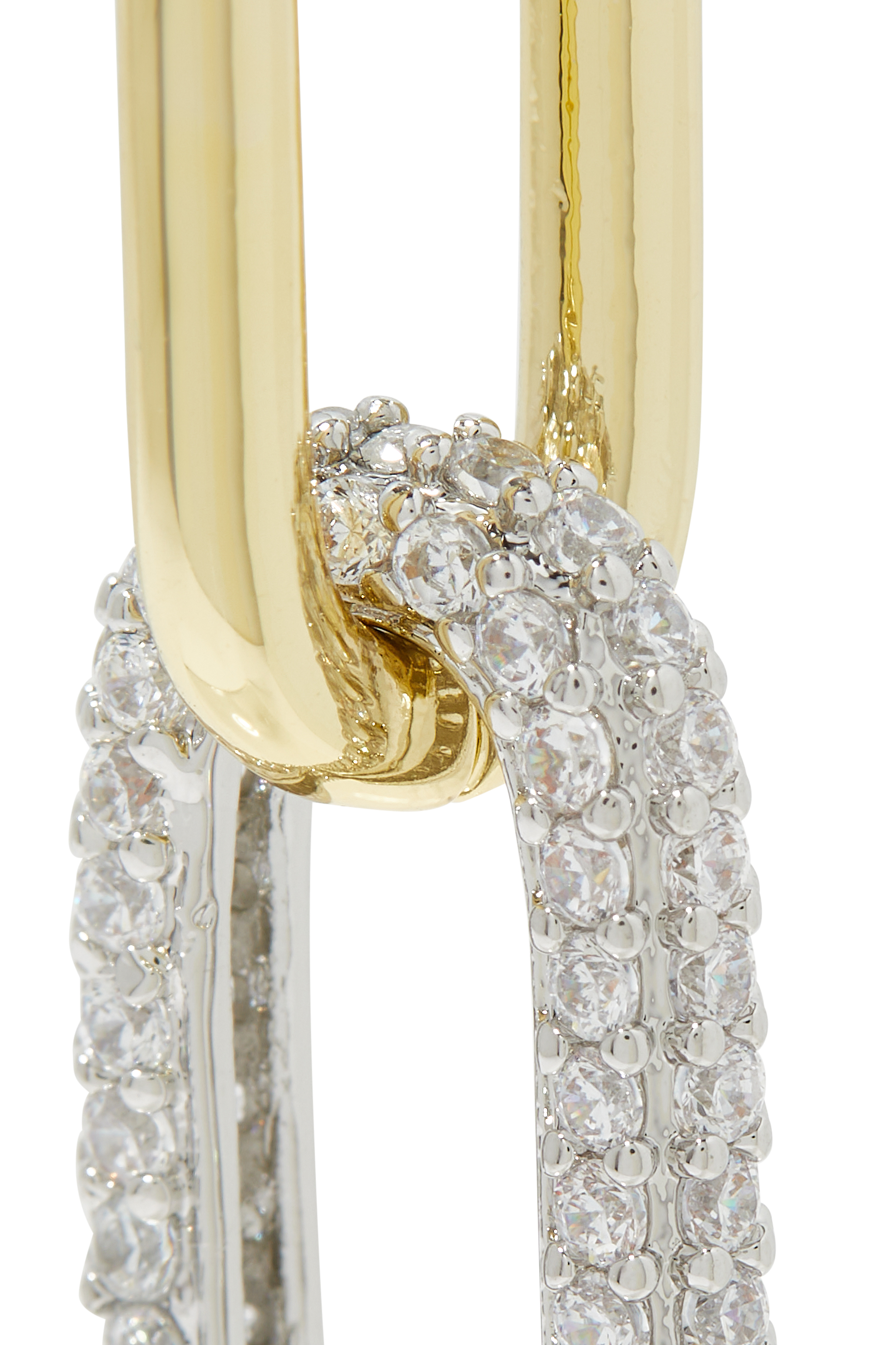 Alt Pave Triple Link Earrings, Plated Brass & Cubic Zirconia