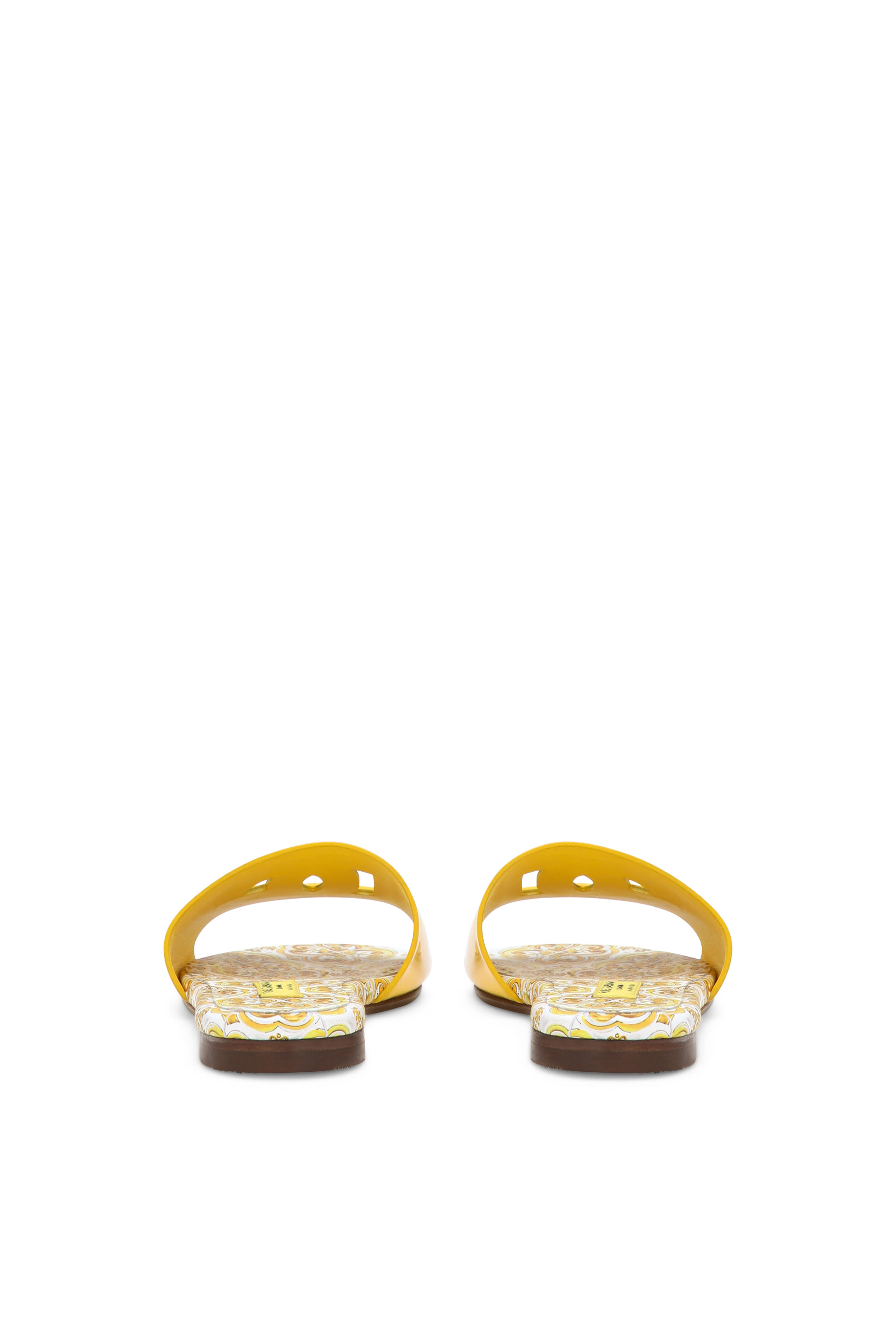 Kids Yellow Majolica Print and Cut-Out DG Detail Patent Leather Slides