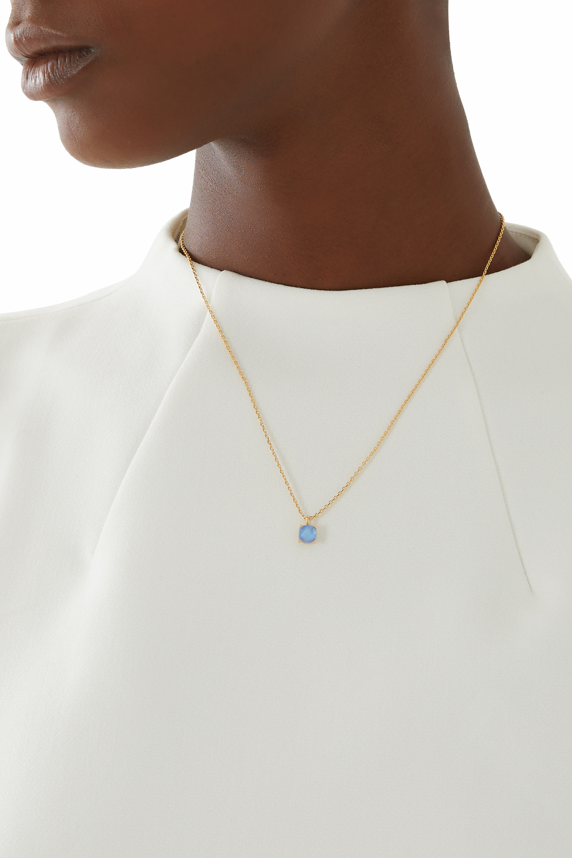 Little Luxuries Square Pendant, Plated Metal & Cubic Zirconia, Glass Stone