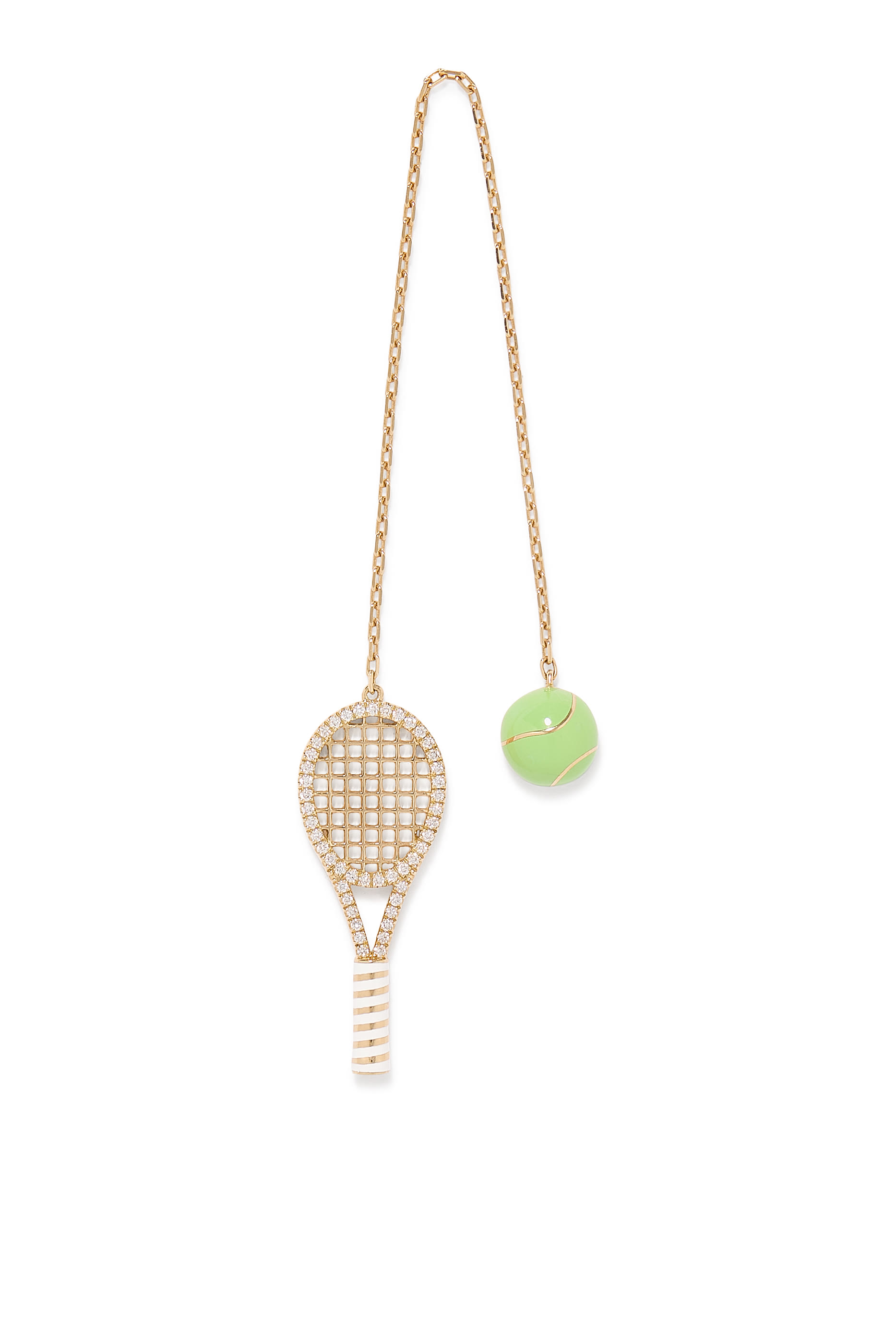 Ball and Racket Charm,  18K Yellow Gold with Diamonds & Enamel