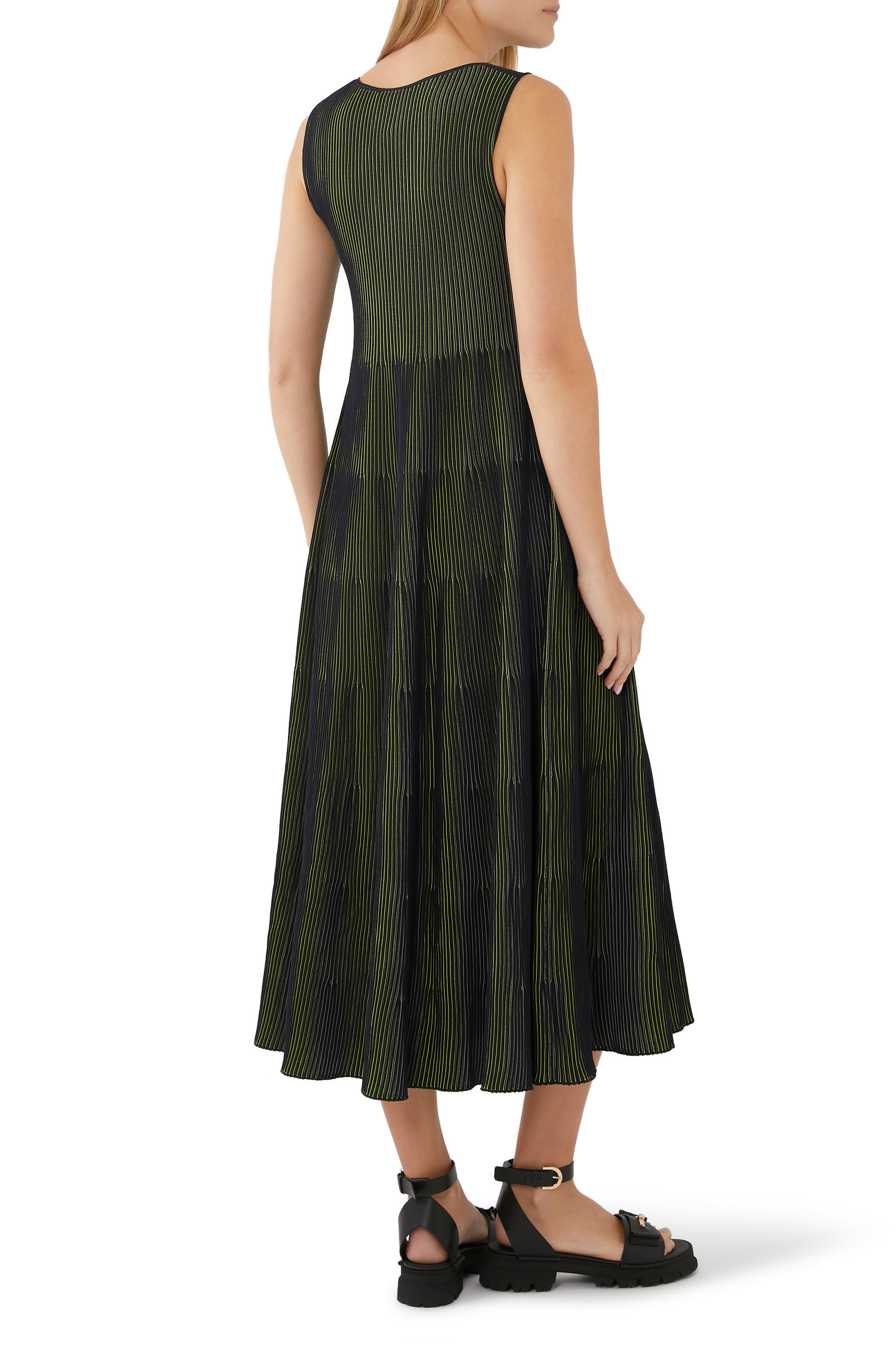 Striped Pleated Midi Dress