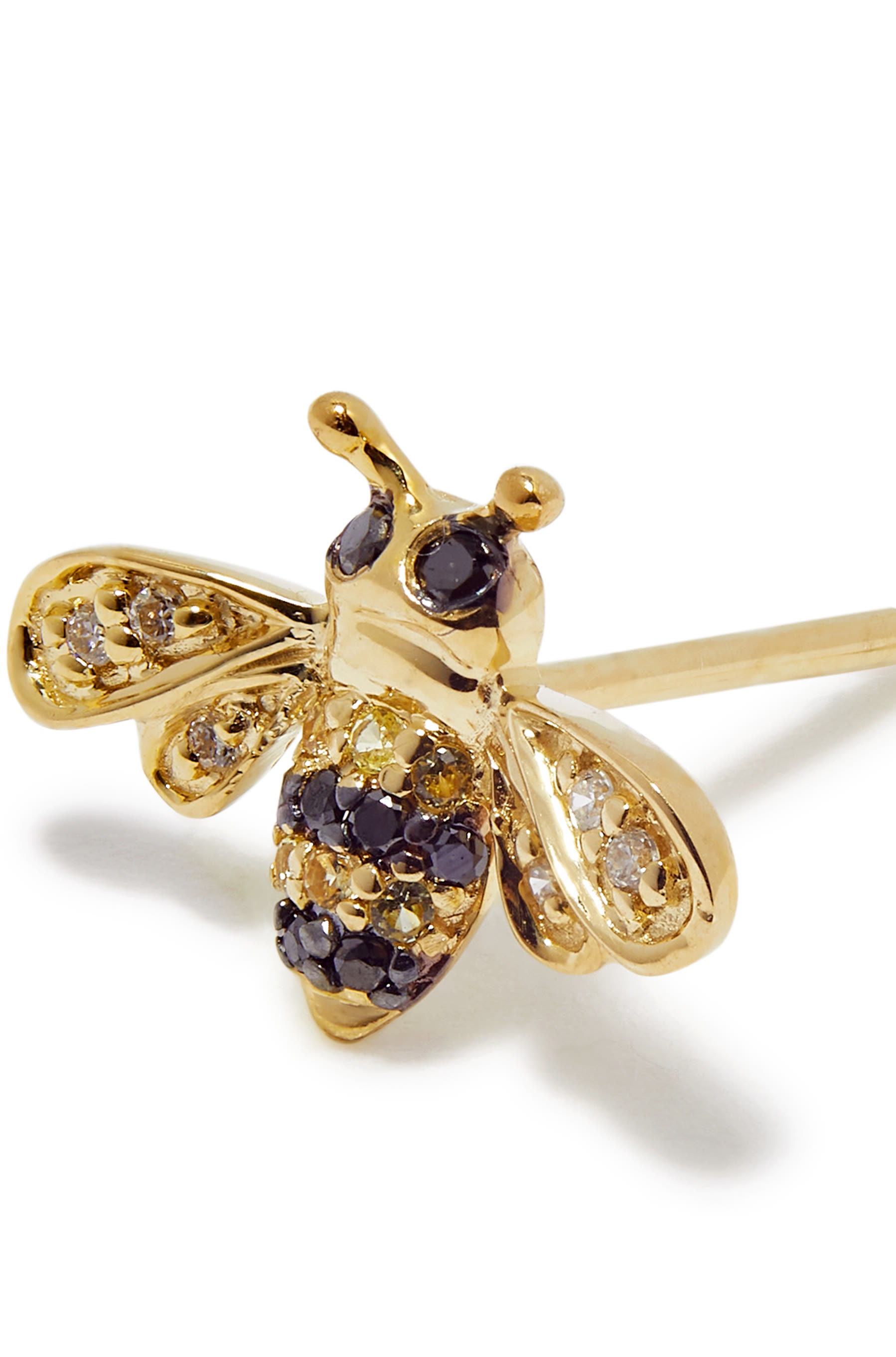 Mini Bee Single Stud Earring, 14k Yellow Gold & Diamonds
