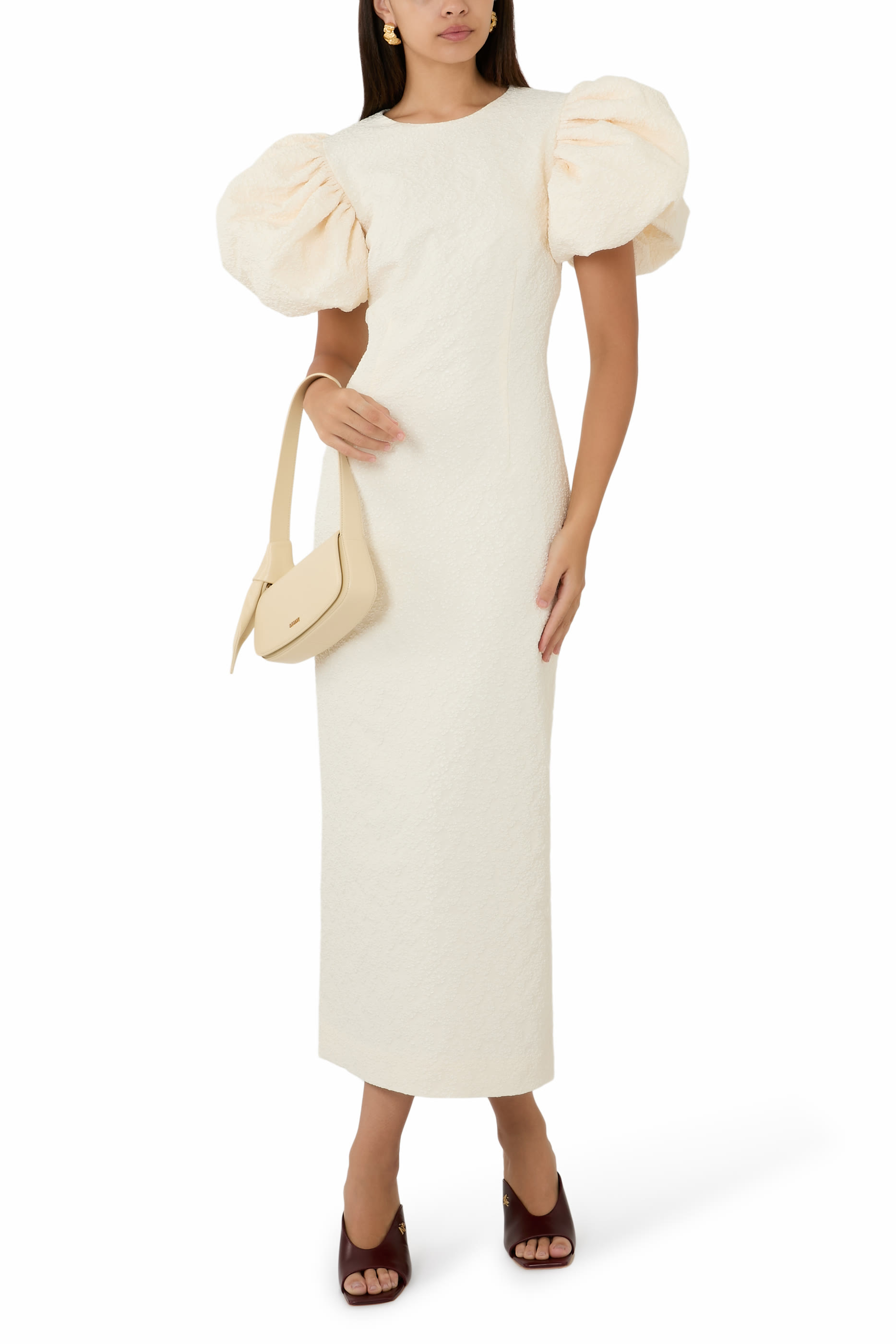 Puffy Jacquard Midi Dress