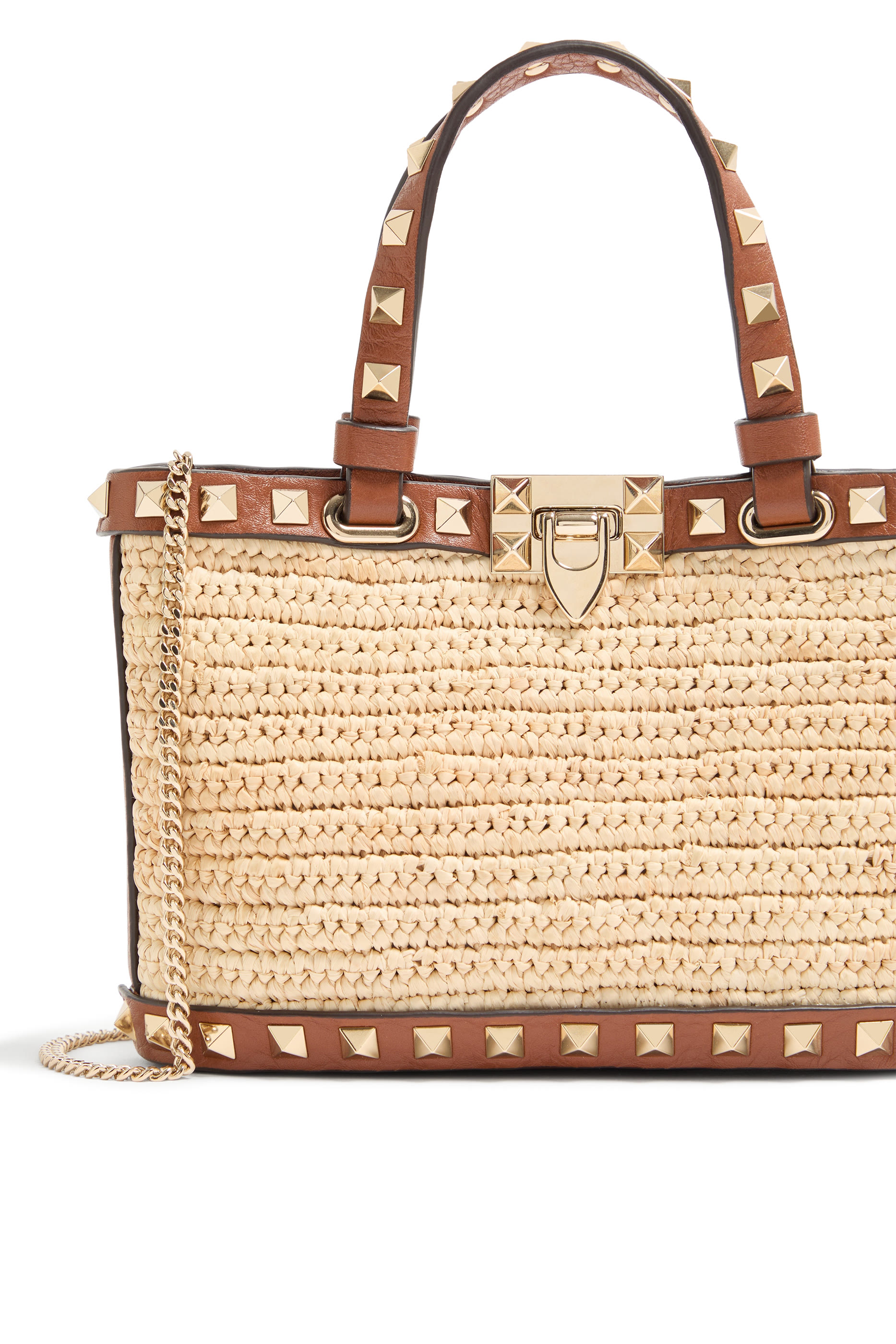 Rockstud Raffia Mini Shopping Bag