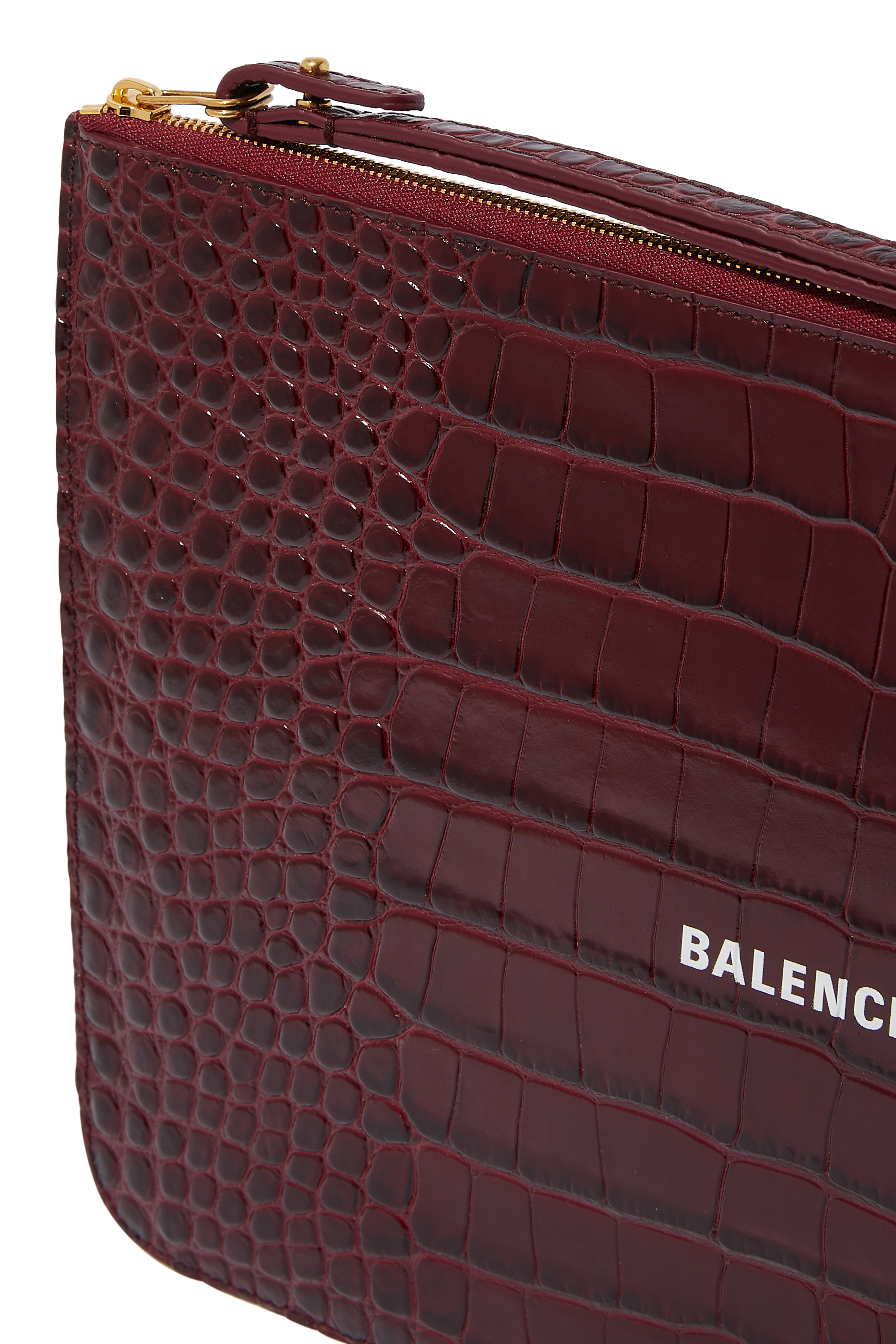 Croc-Embossed Leather Pouch