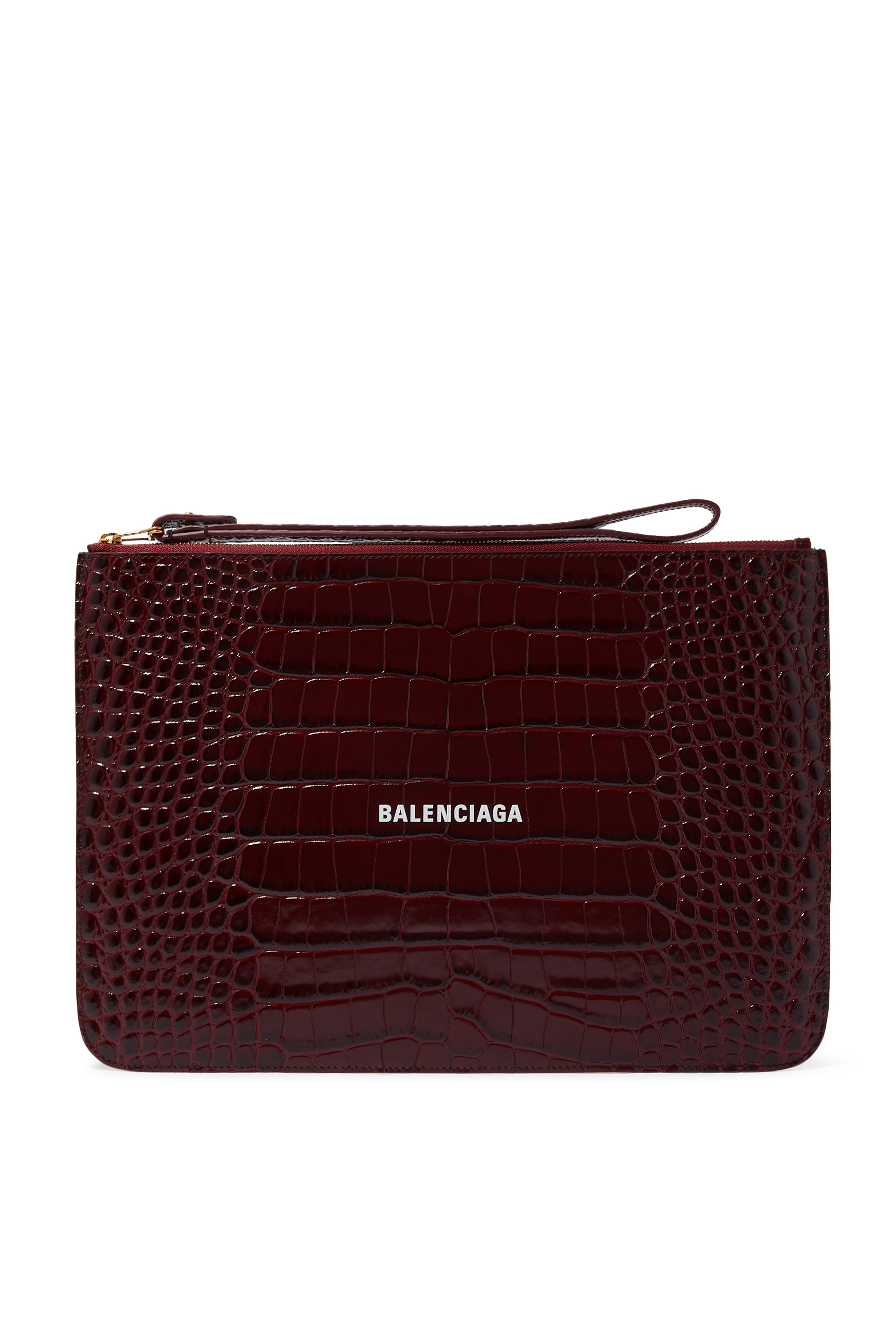 Croc-Embossed Leather Pouch