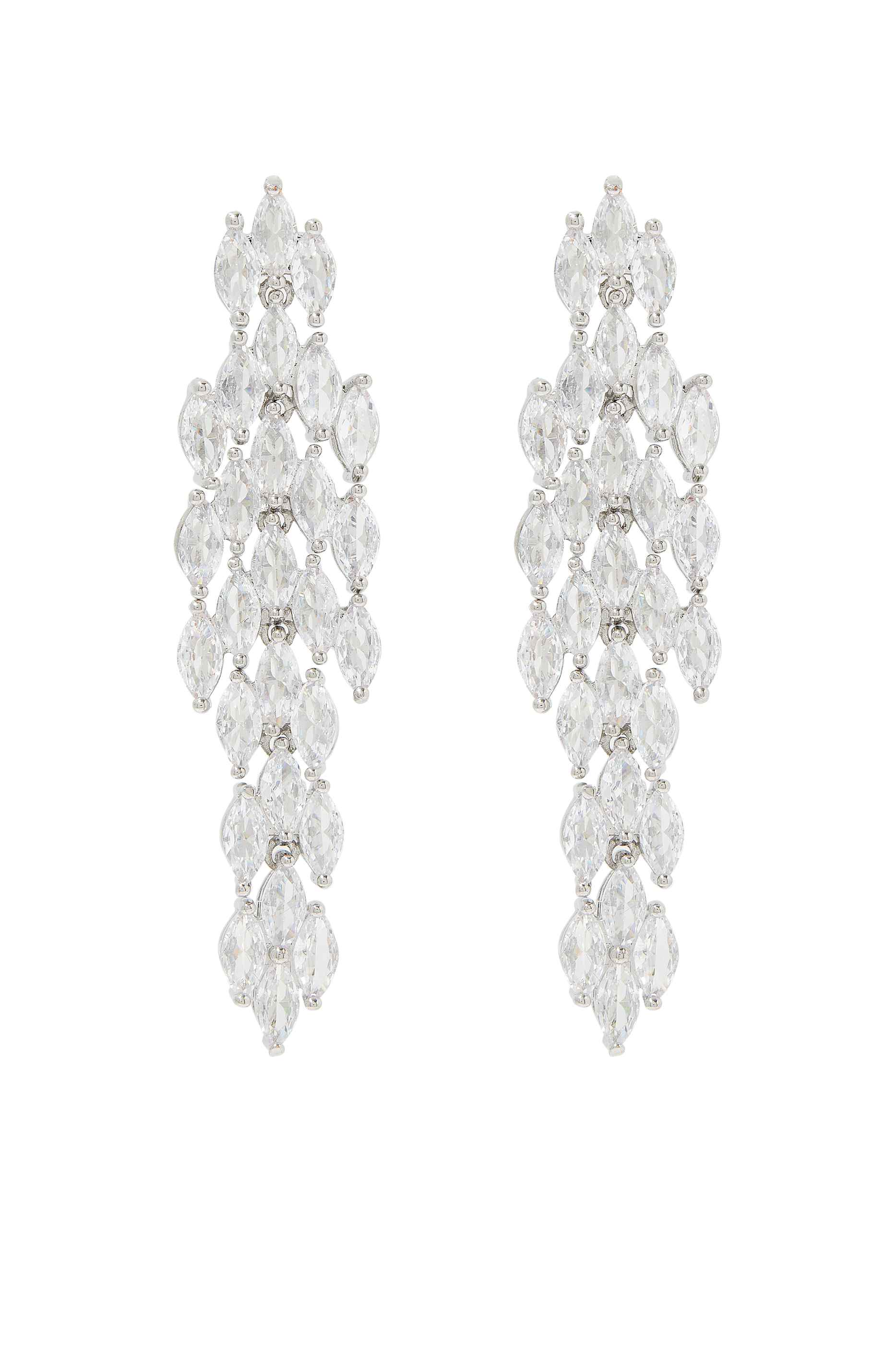 Graduated Marquise Drop Earrings, Rhodium-Plated Brass & Cubic Zirconia