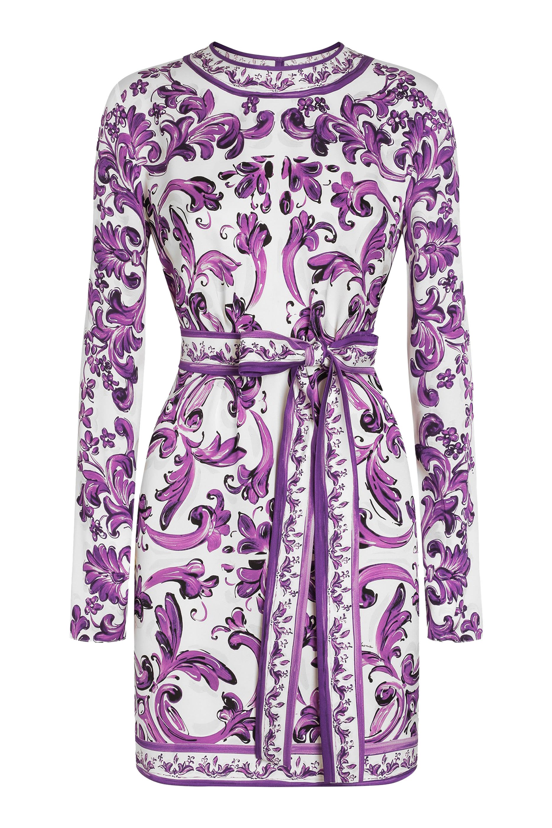 Majolica-Print Charmeuse Dress