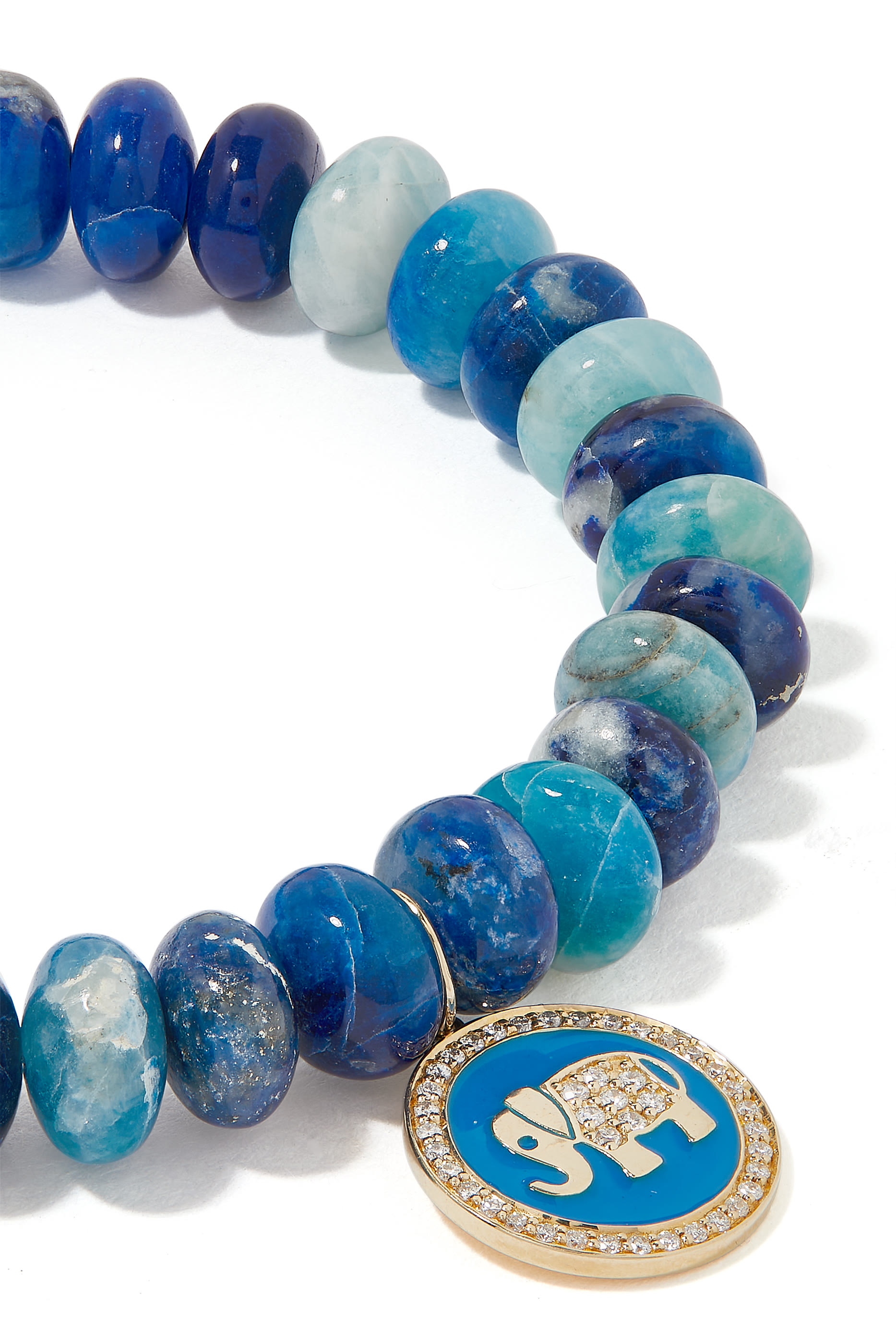 Elephant Medallion Charm Beaded Bracelet, 14K Yellow Gold with Afghanite & Diamonds
