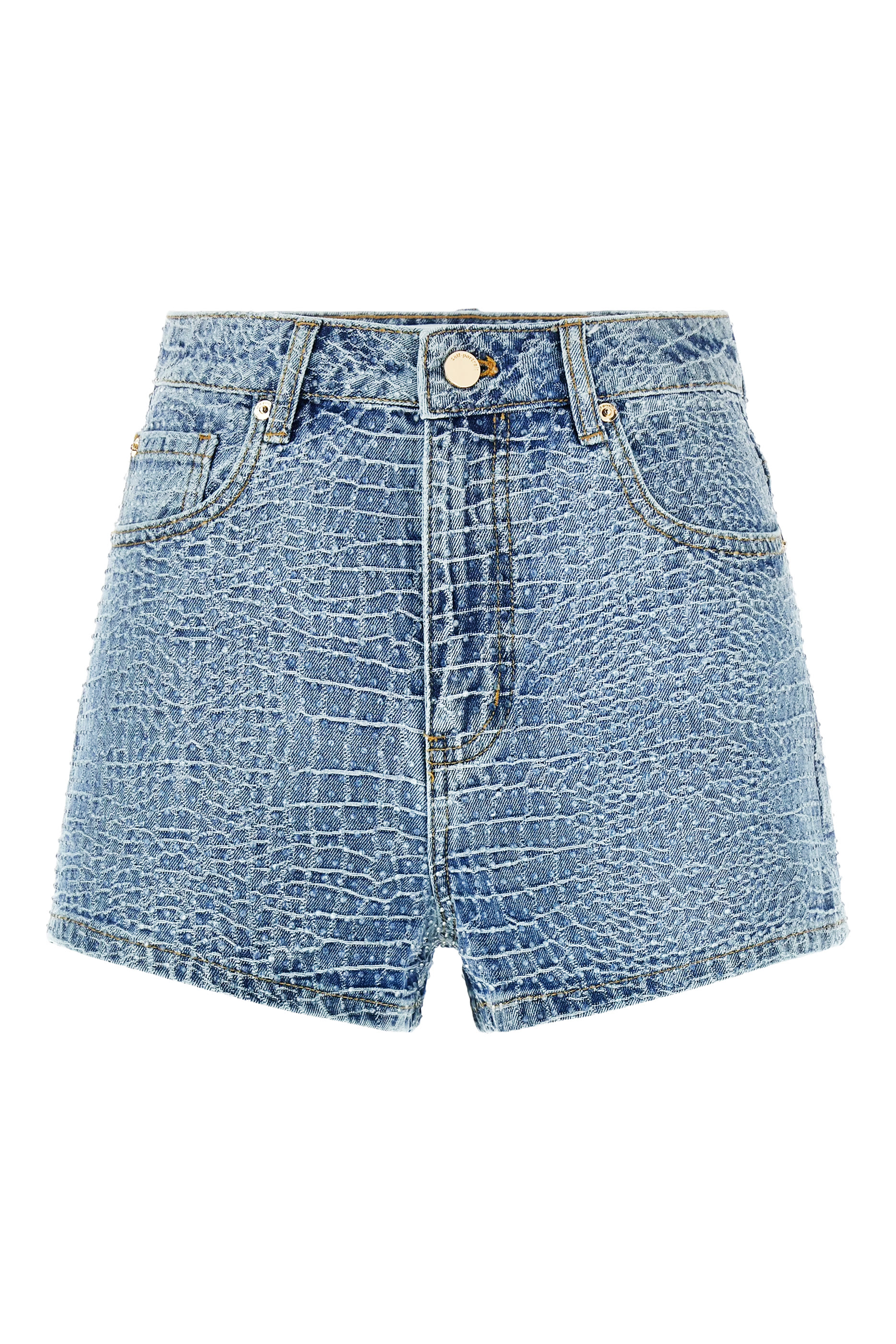  Rhinestone Croc Effect Denim Shorts