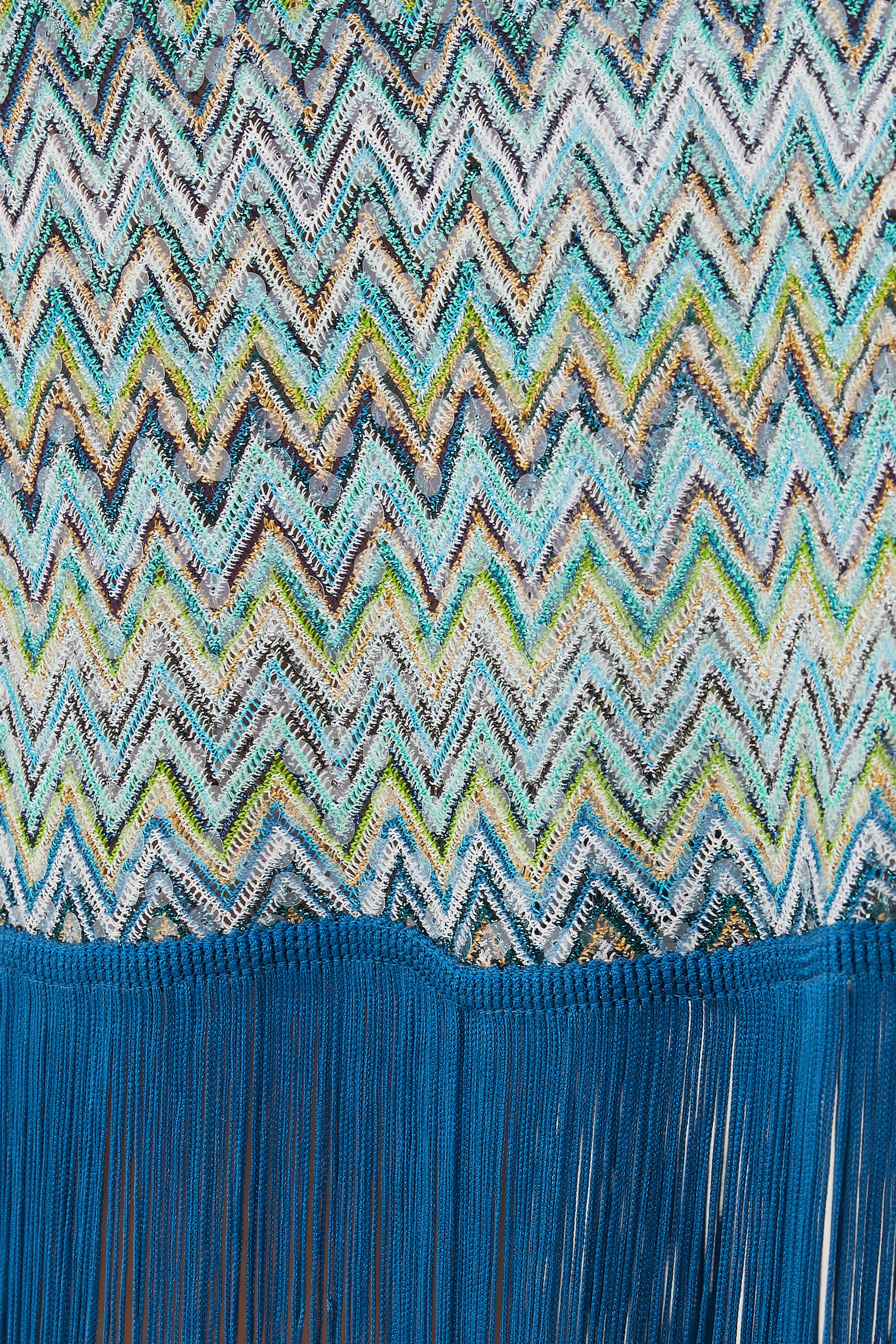 Exclusive Mare Chevron Raschel Sequinned Fringed Maxi Dress