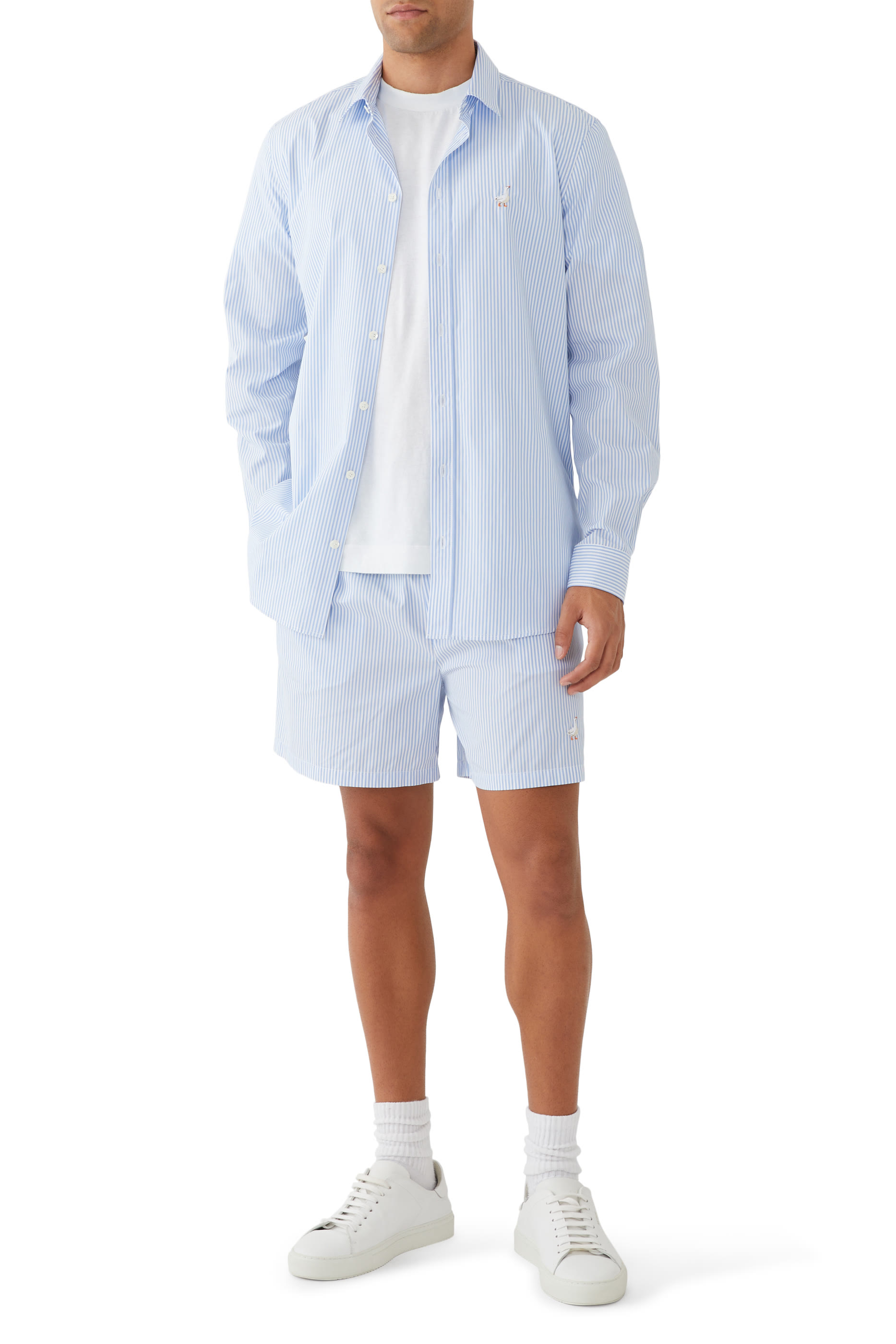 Goose Embroidery Striped Poplin Shorts