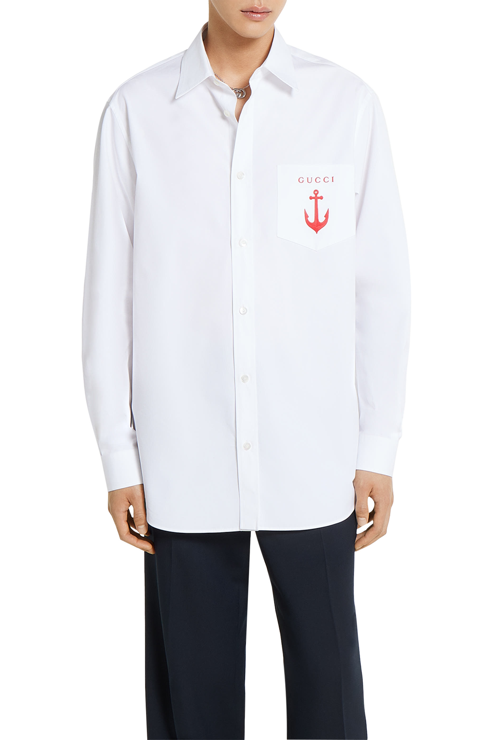 Logo Anchor Embroidery Cotton Poplin Shirt