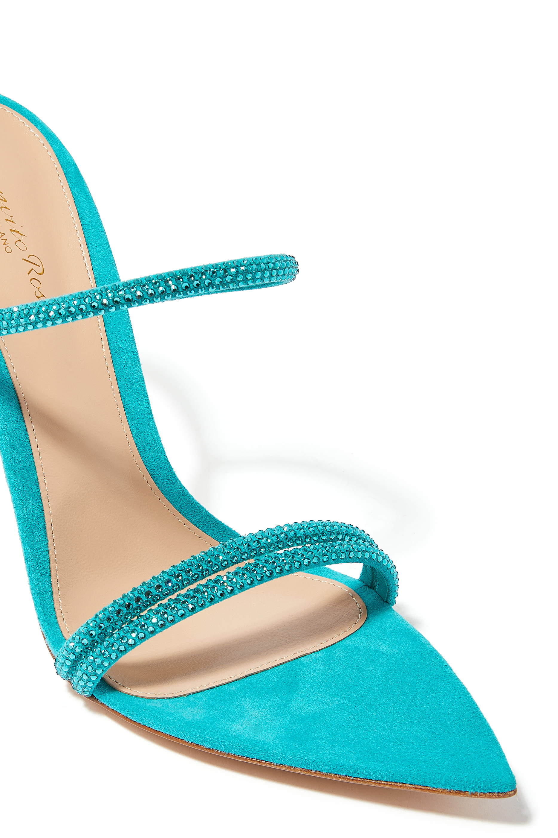 Cannes 105 Double Strap Strass Suede Open Toe Mules