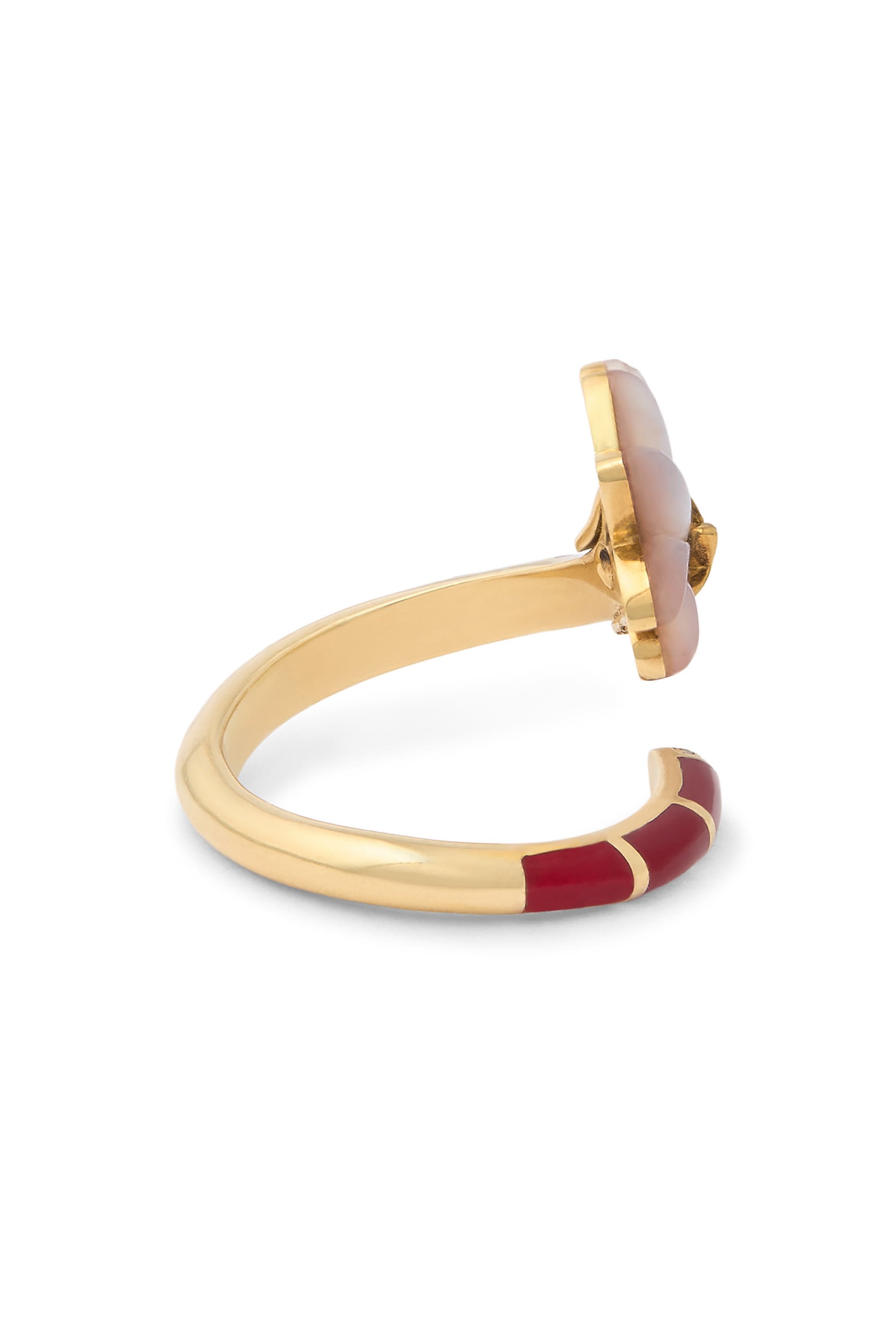 Flower Pinky Ring, 18k Yellow Gold with Diamonds & Mother Of Pearl