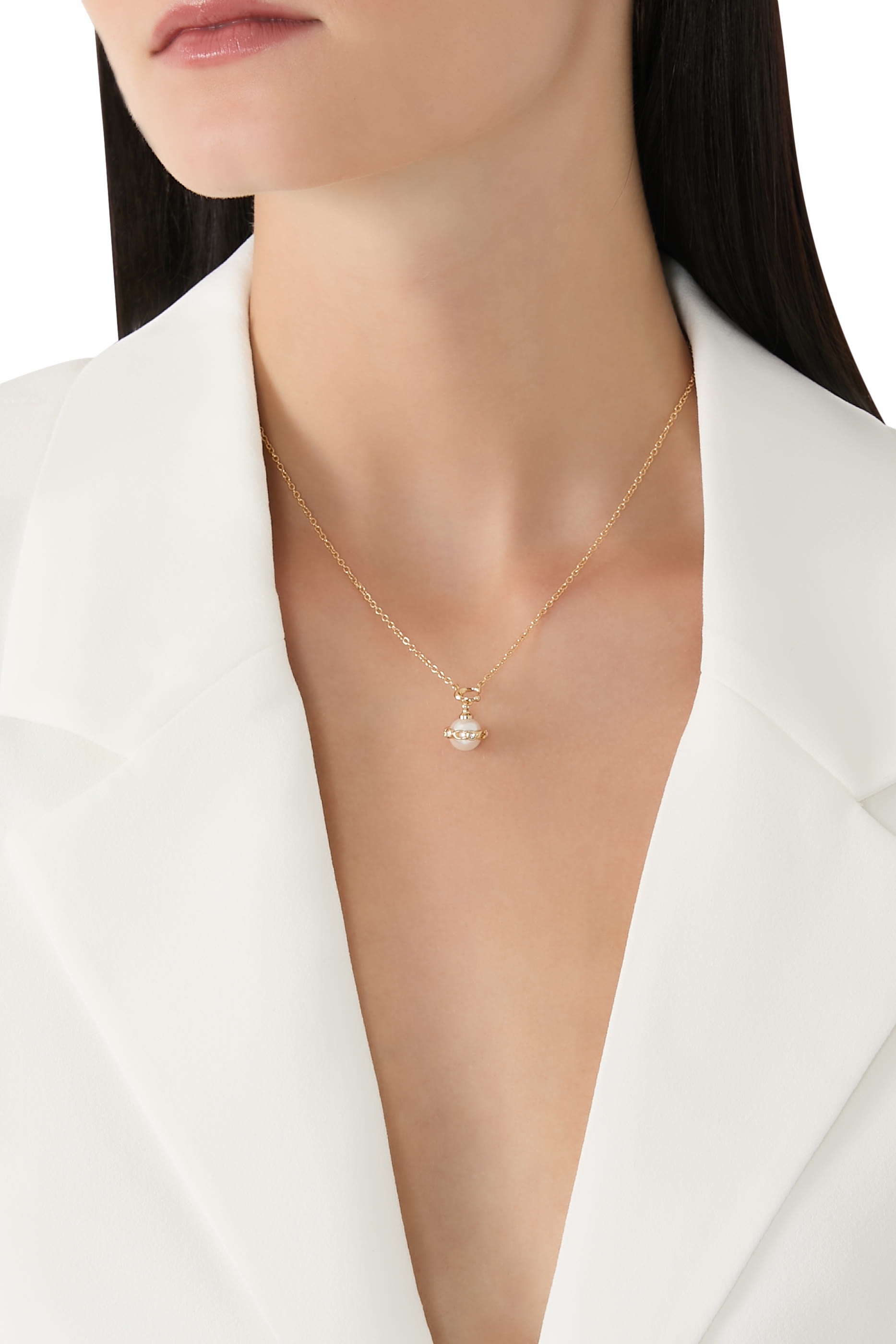 Pearl Orb Short Pendant Necklace, Plated Brass & Pearl