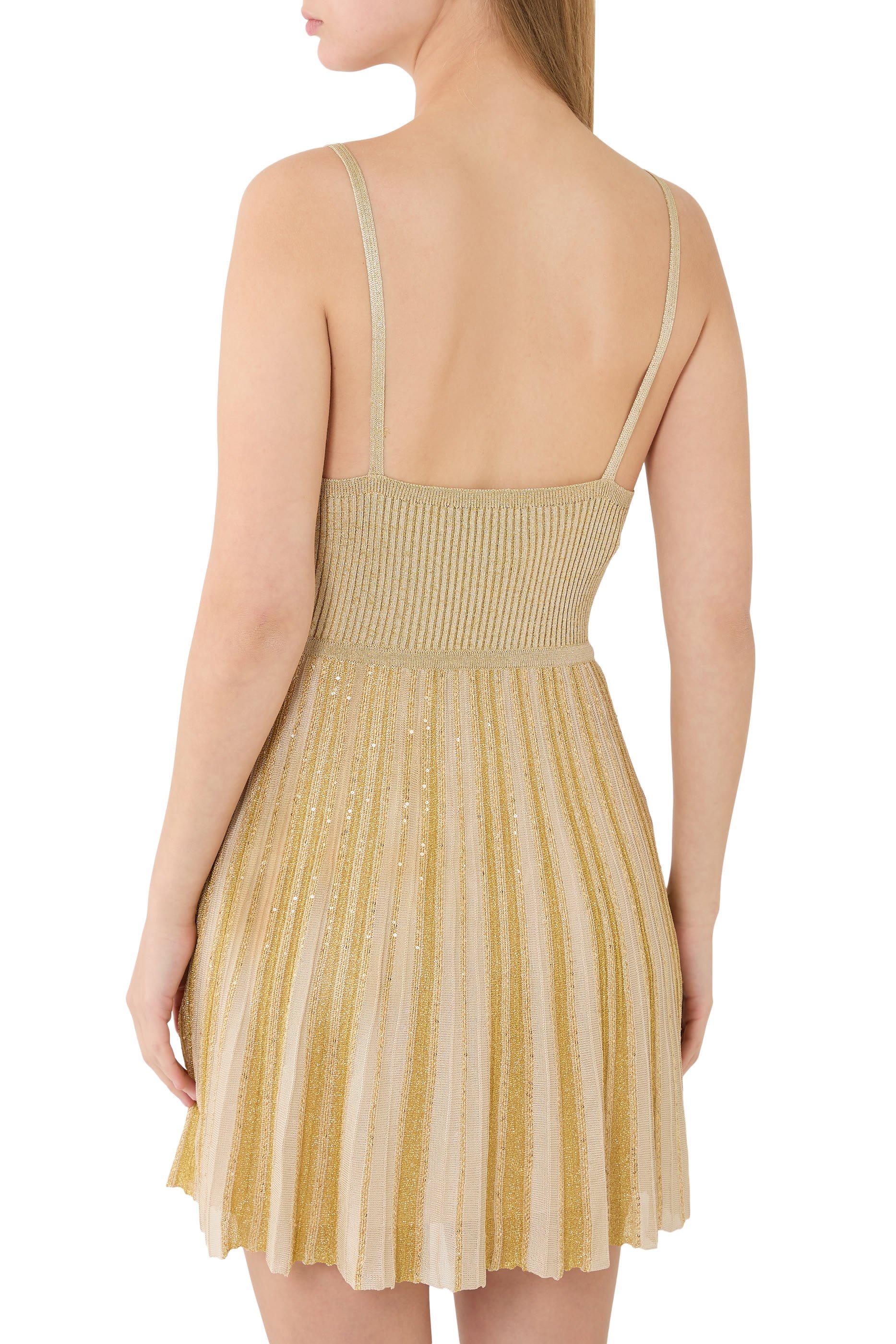 Ribbed Viscose Lamé Mini Dress with Cut-Out Detail