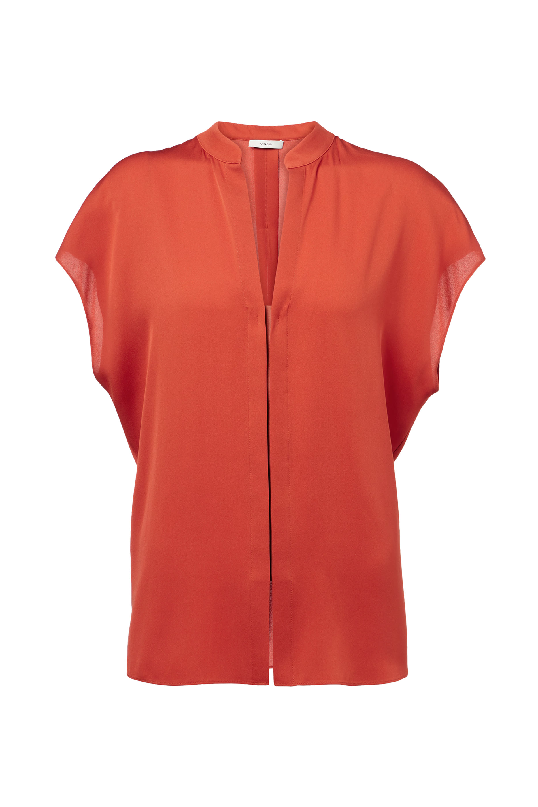 Contrast-Placket Stretch-Silk Cap-Sleeve Blouse