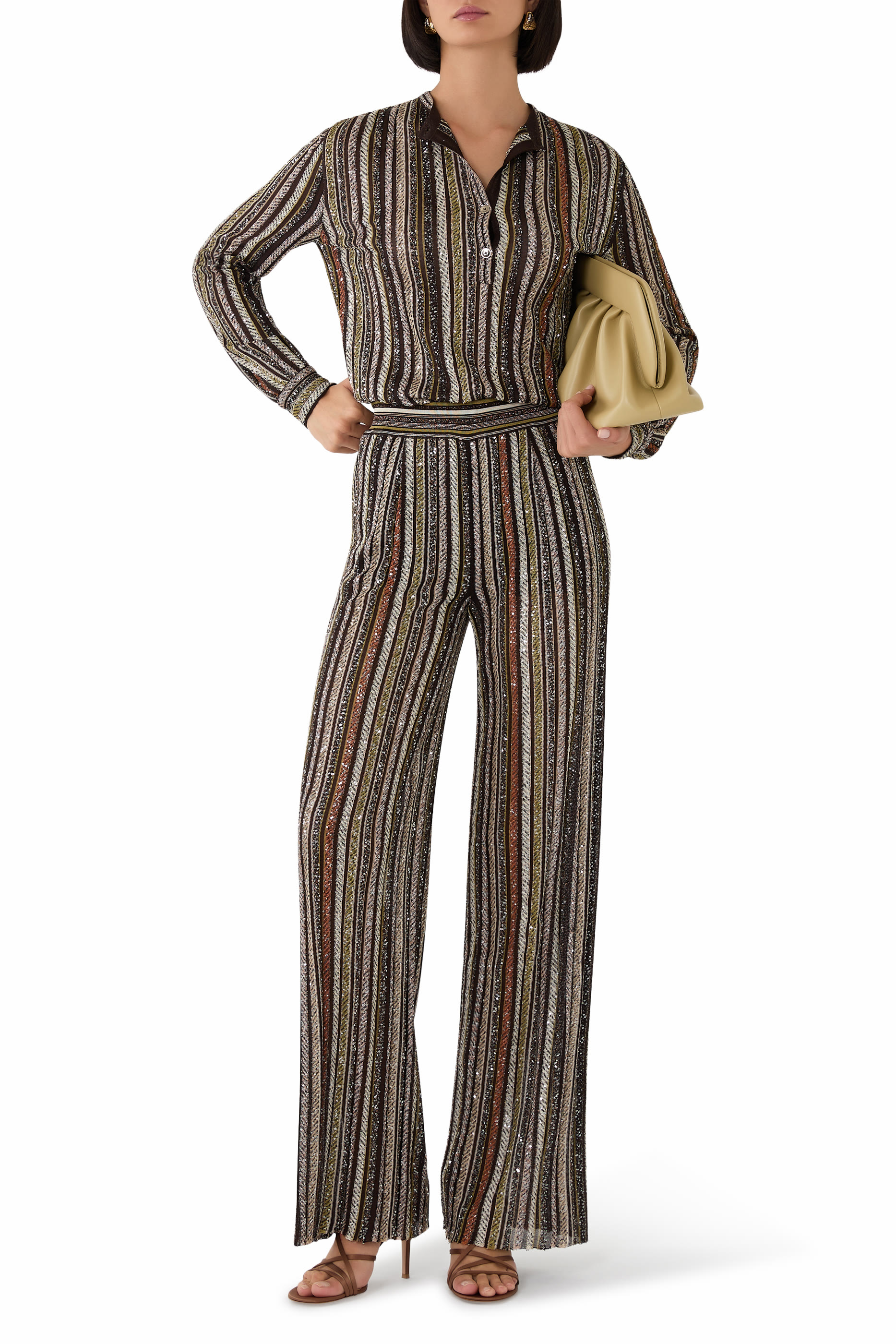 Long Pants in Herringbone Stripe Knit