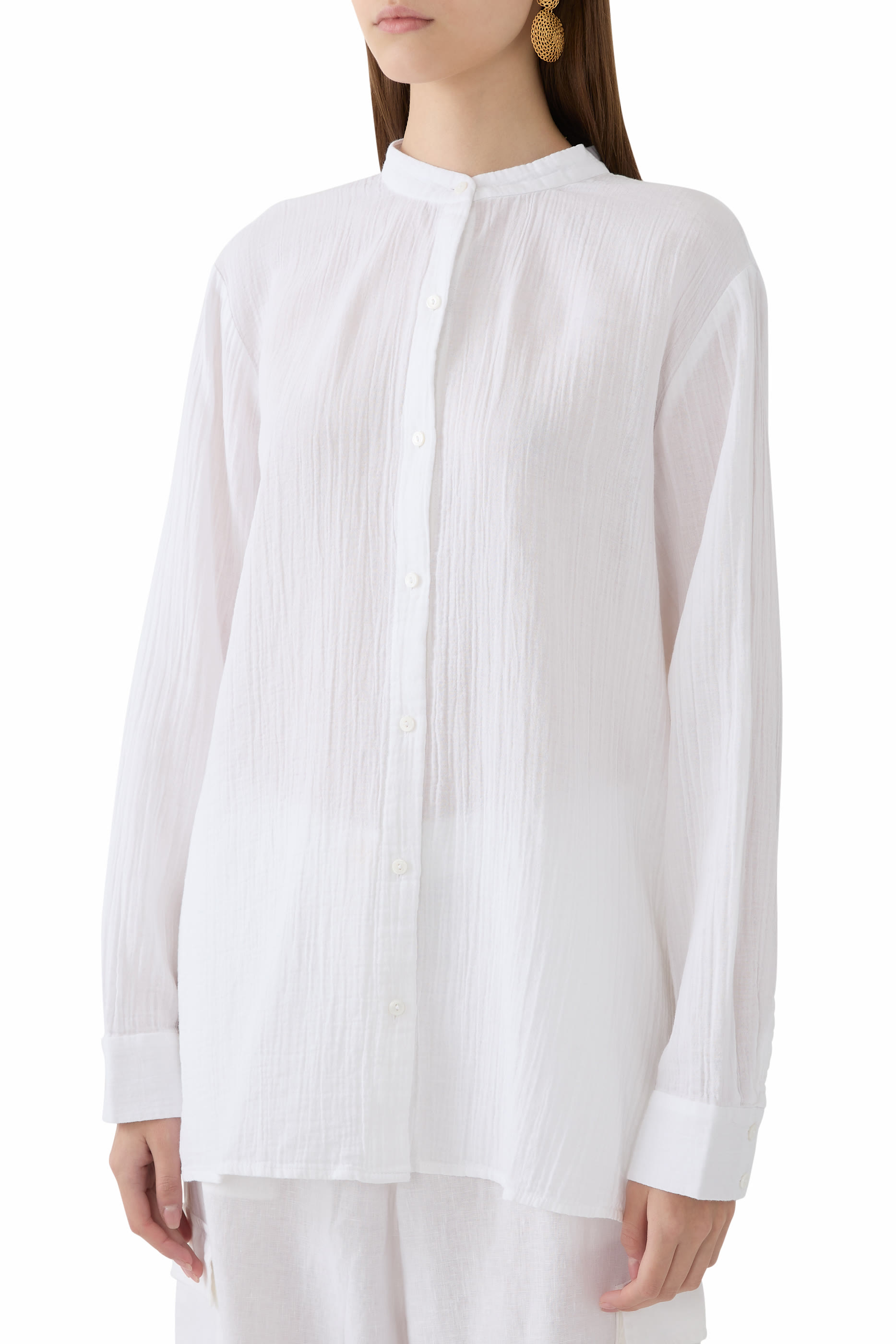 Organic Cotton Ripple Band Collar Shirt