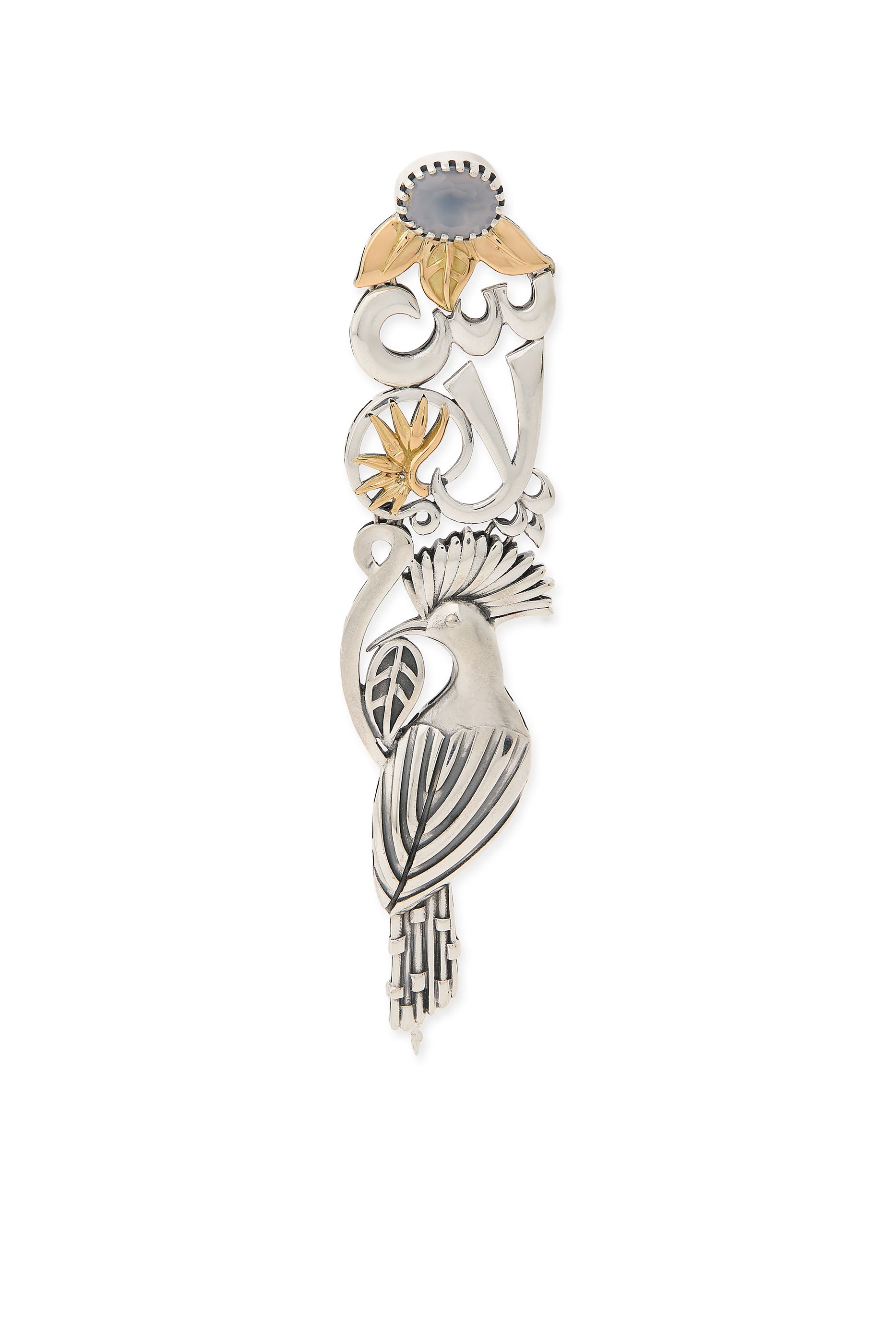  Wonders of Nature Chalcedony Peace and Wisdom Single Earring, 18K Yellow Gold & Sterling Silver