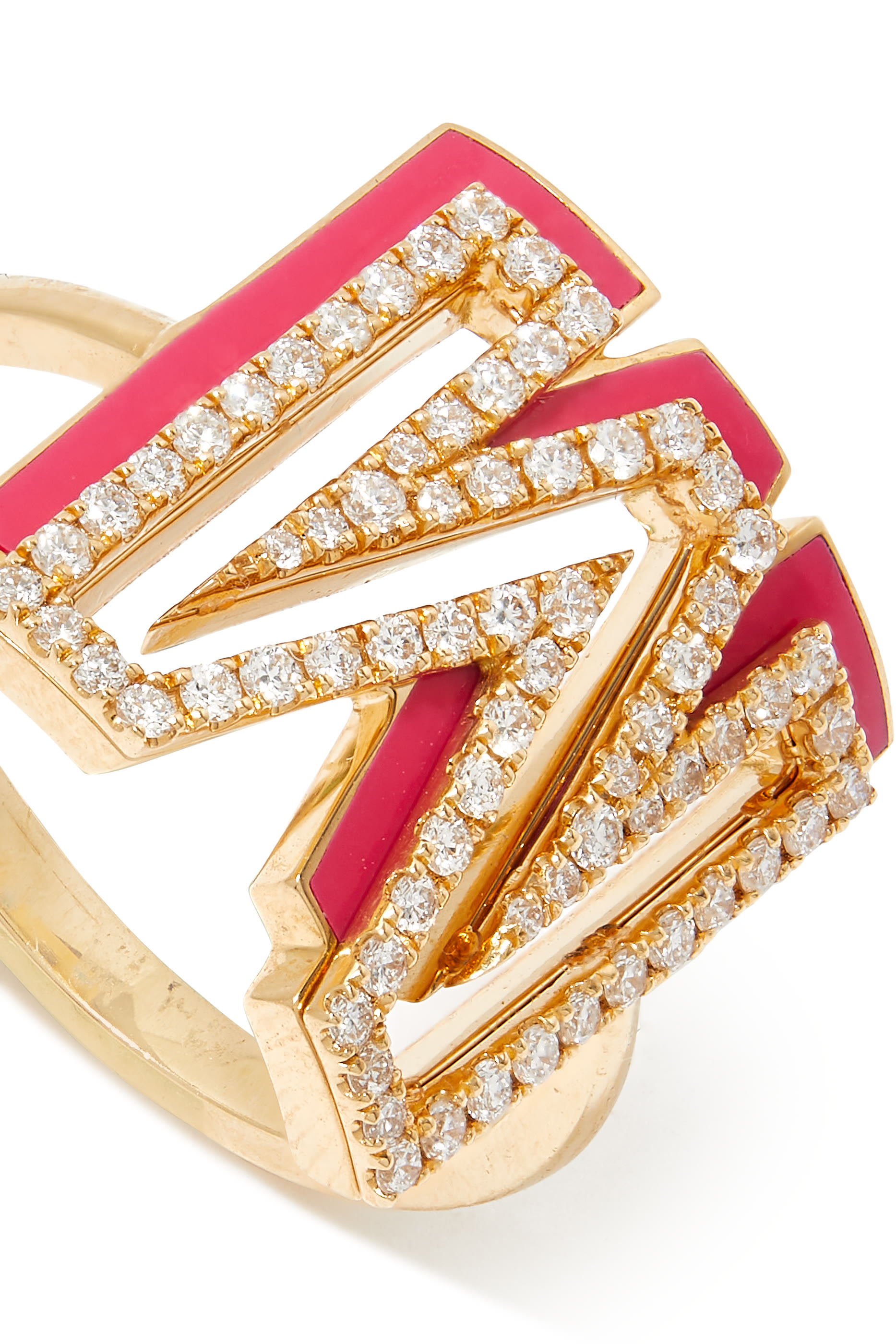 M Silhouette Ring, 18k Yellow Gold with Diamonds