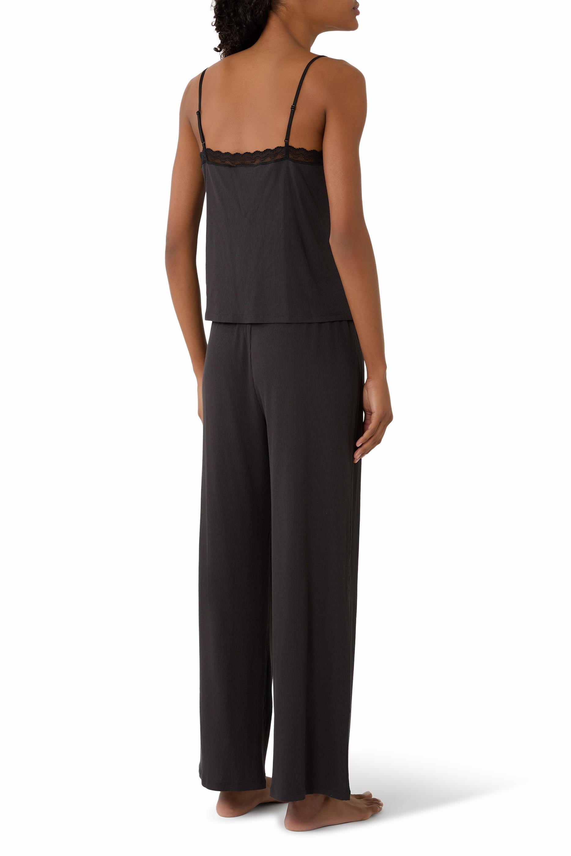 Jersey Lace Detail Ribbed Cami Pajama Set