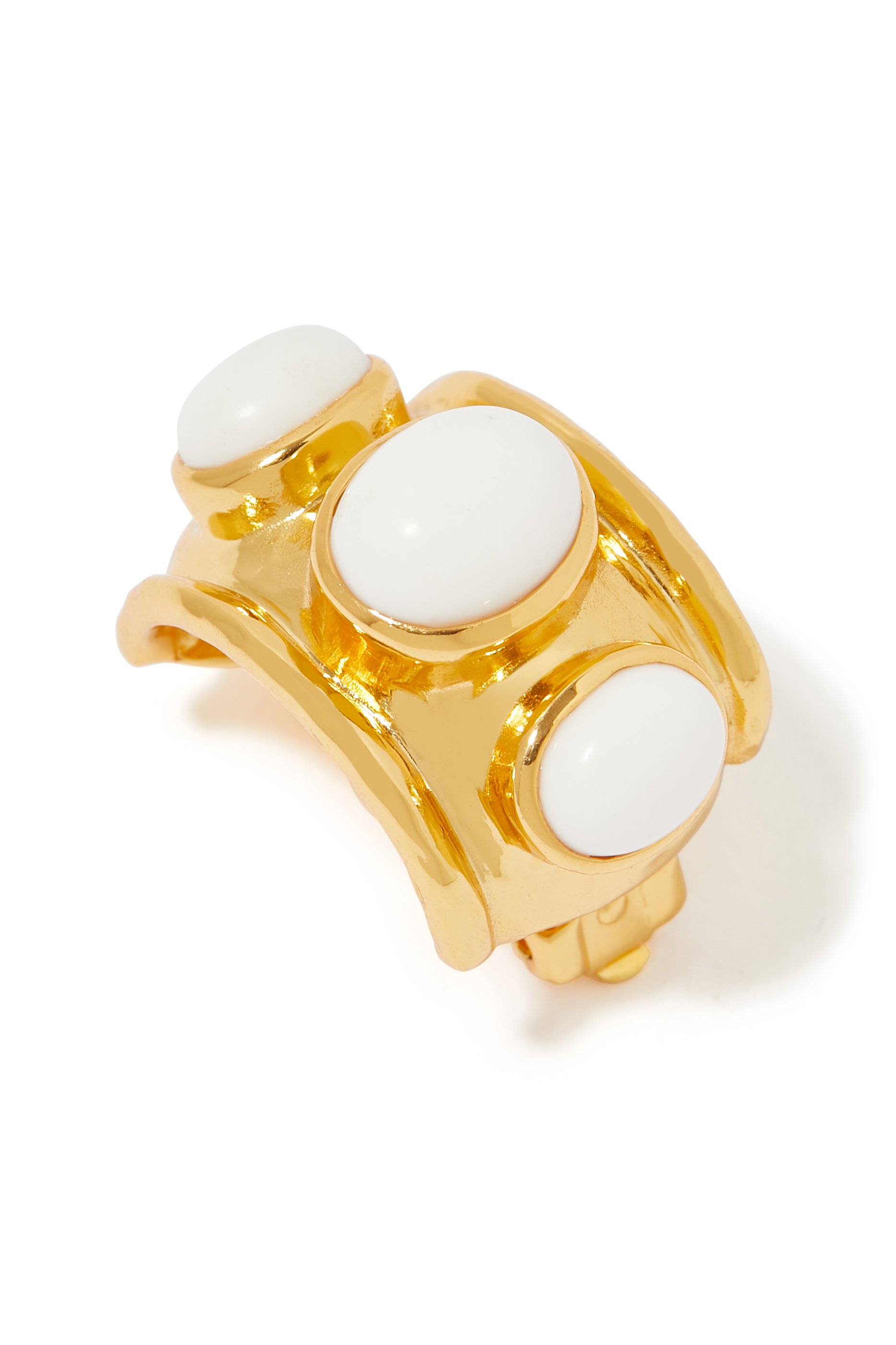 Nova Earrings, 24k Yellow Gold-Plated Brass & White Stones