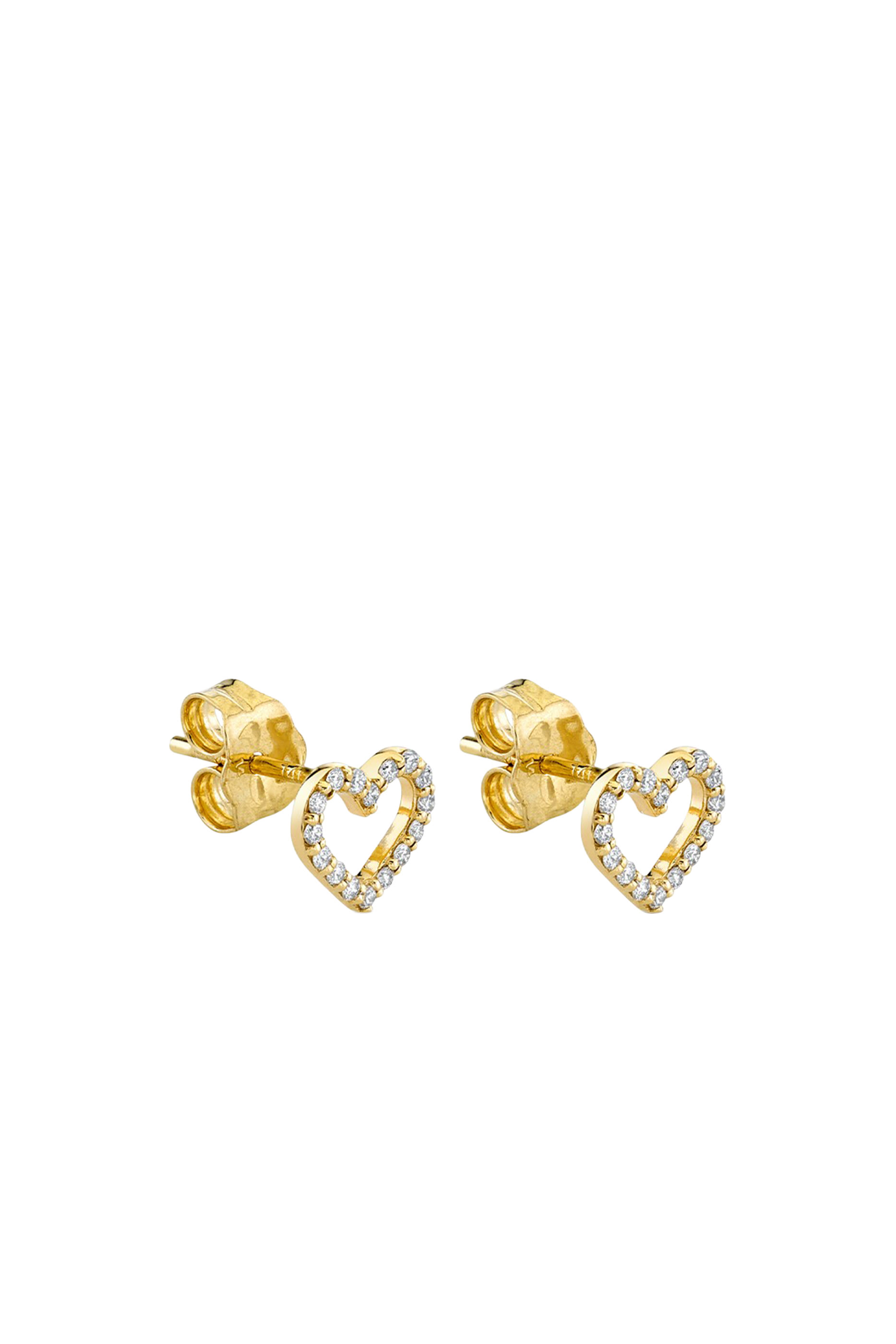 Kids Open Heart Studs, 14k Yellow Gold & Diamonds