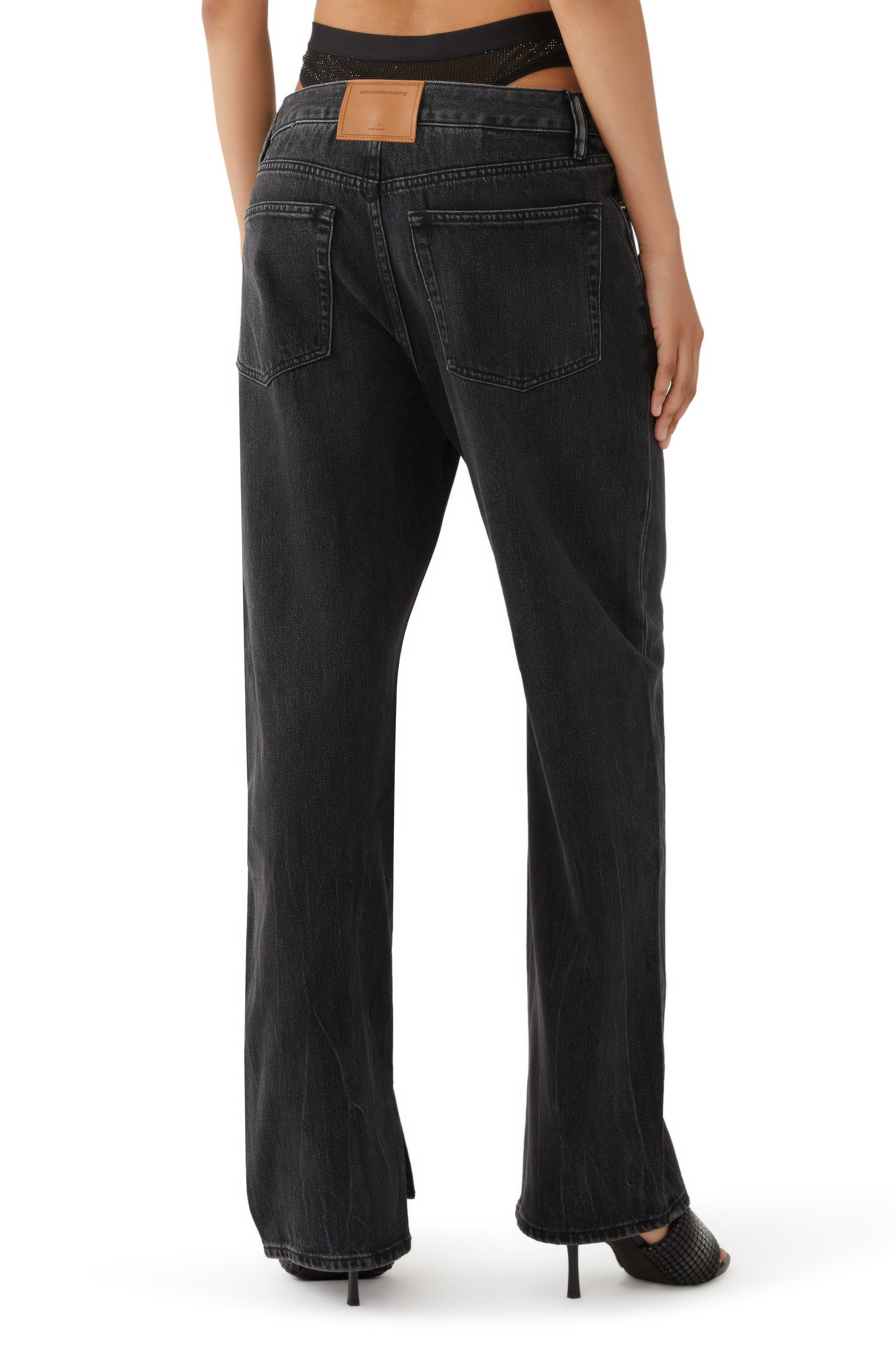 Pre-Styled Straight-Leg Slit-Hem Jeans