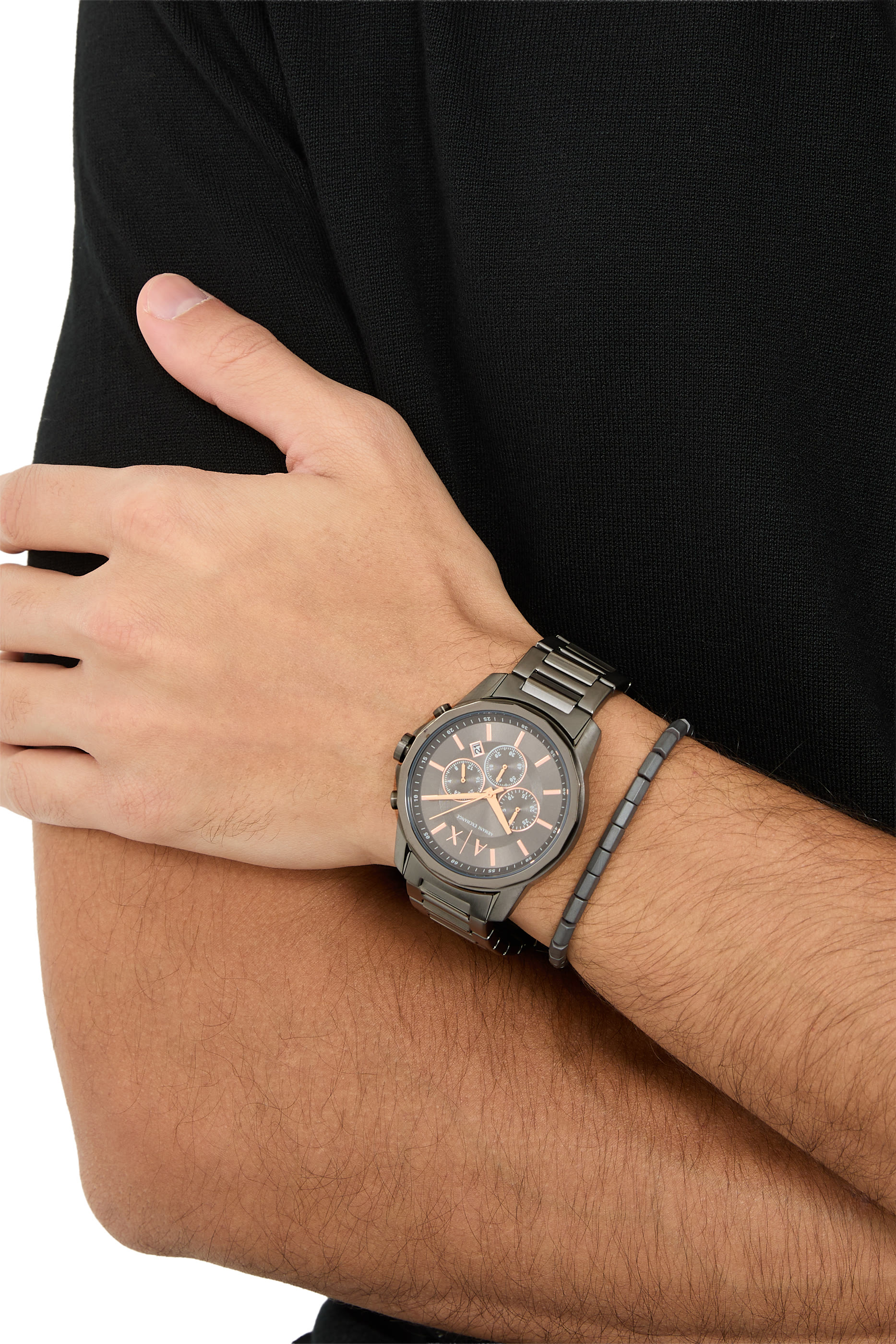 Chronograph Gunmetal Stainless Steel Watch & Bracelet Gift Set