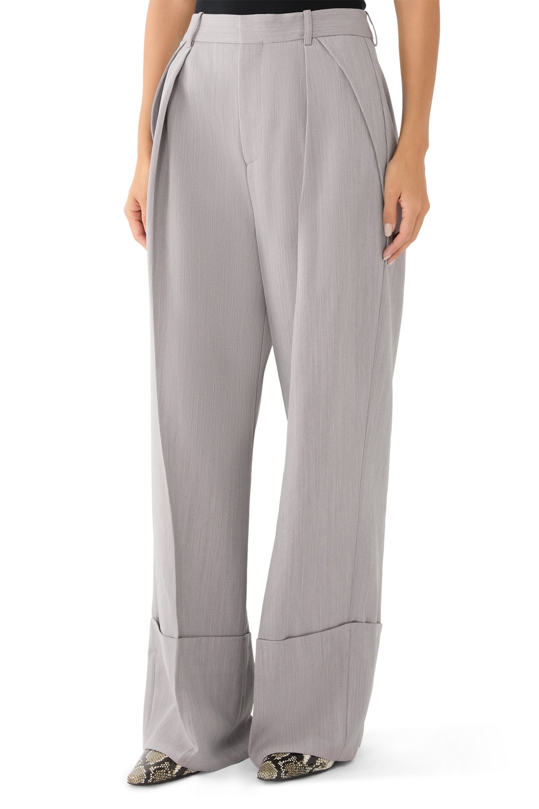 Wide Leg Turn-Up Trouser