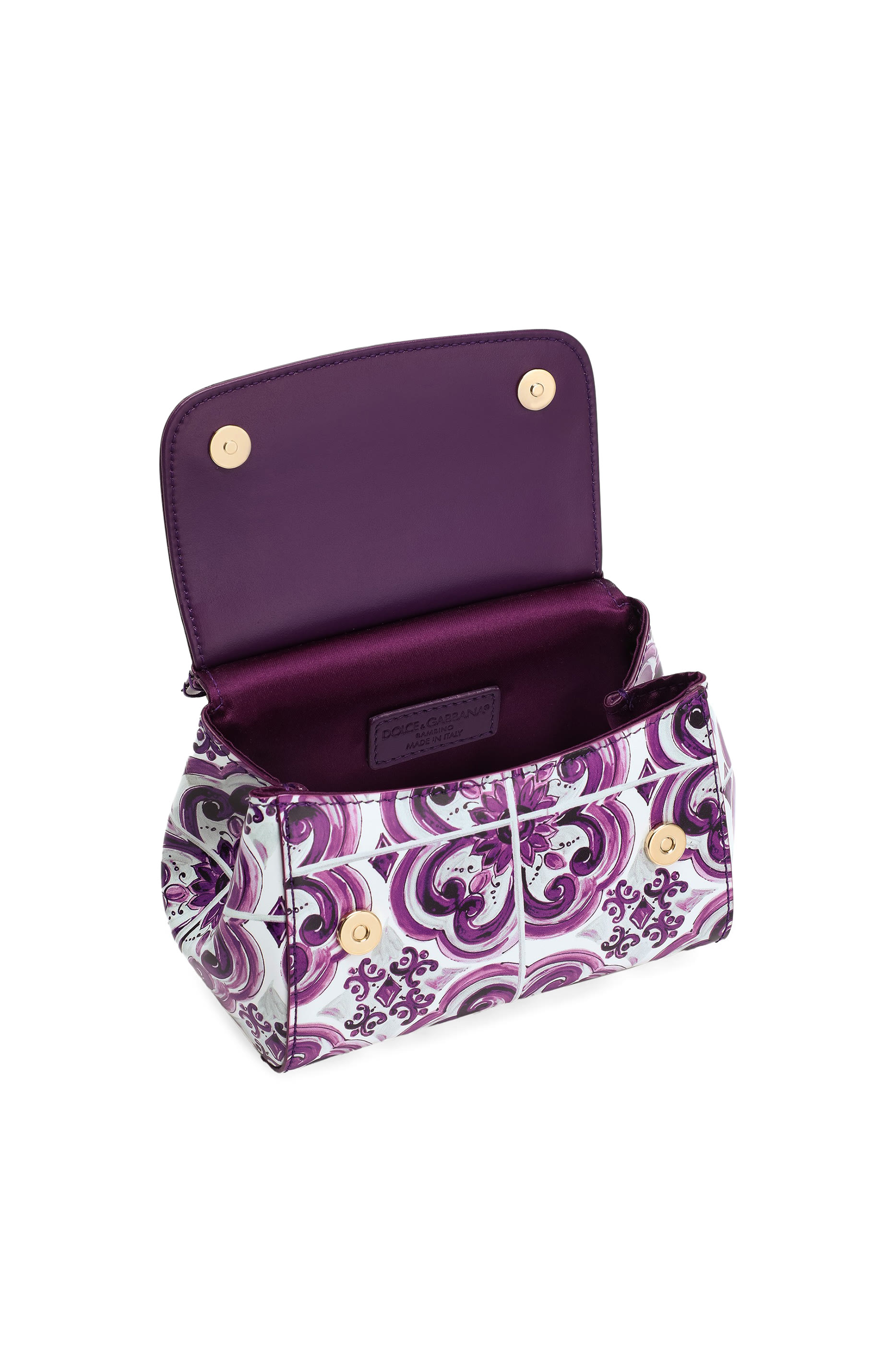 Kids Majolica-Print Sicily Handbag in Polished Calfskin
