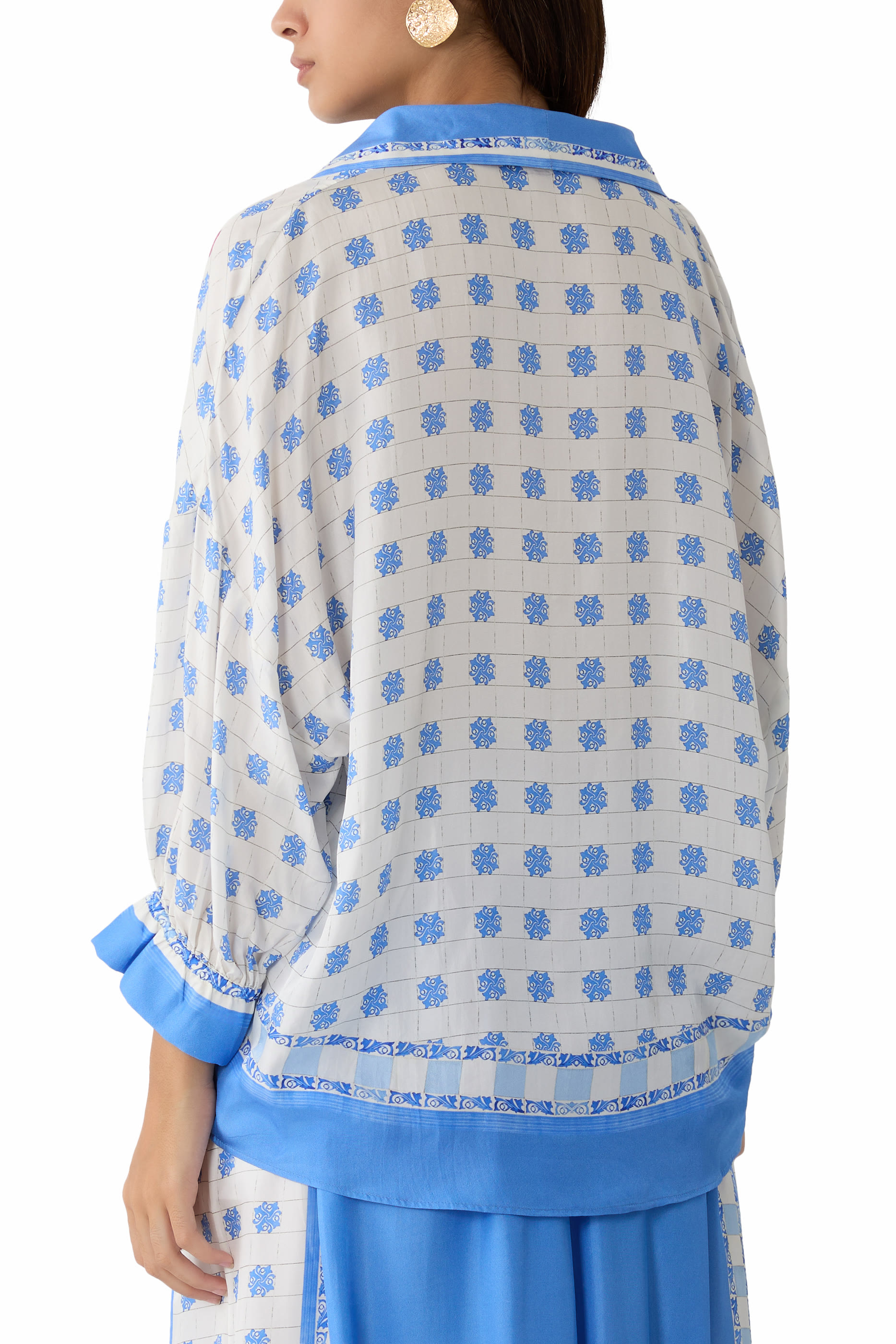 Printed Gathered Cuff Shirt