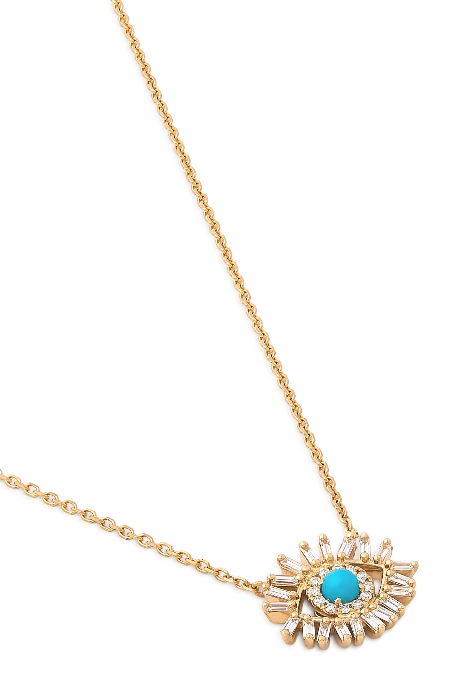 Evil Eye Mini Pendant, 18k Yellow Gold & Turquoise Stone, Diamonds
